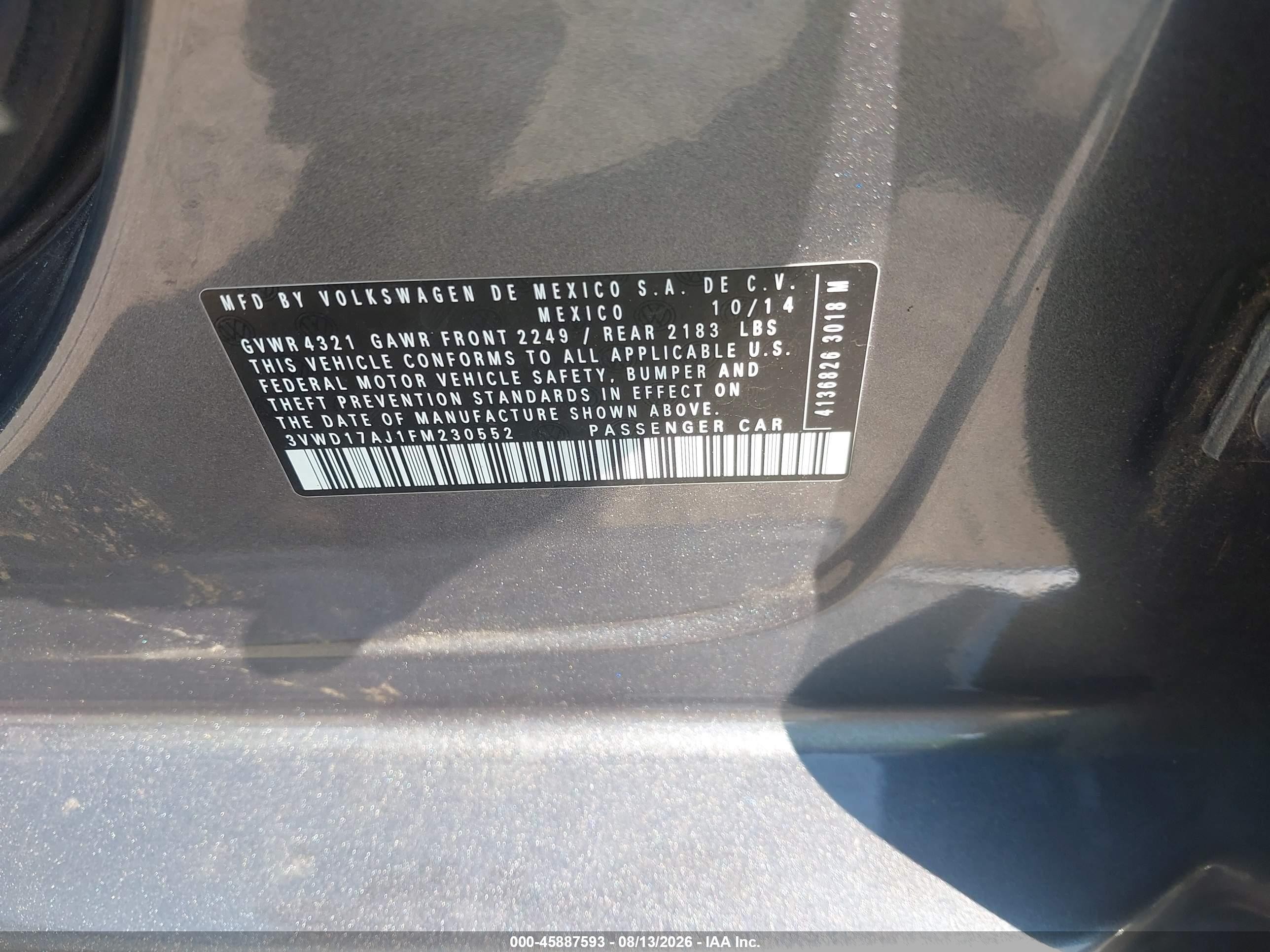 2015 Volkswagen Jetta 1.8t Se Gray vin: 3VWD17AJ1FM230552
