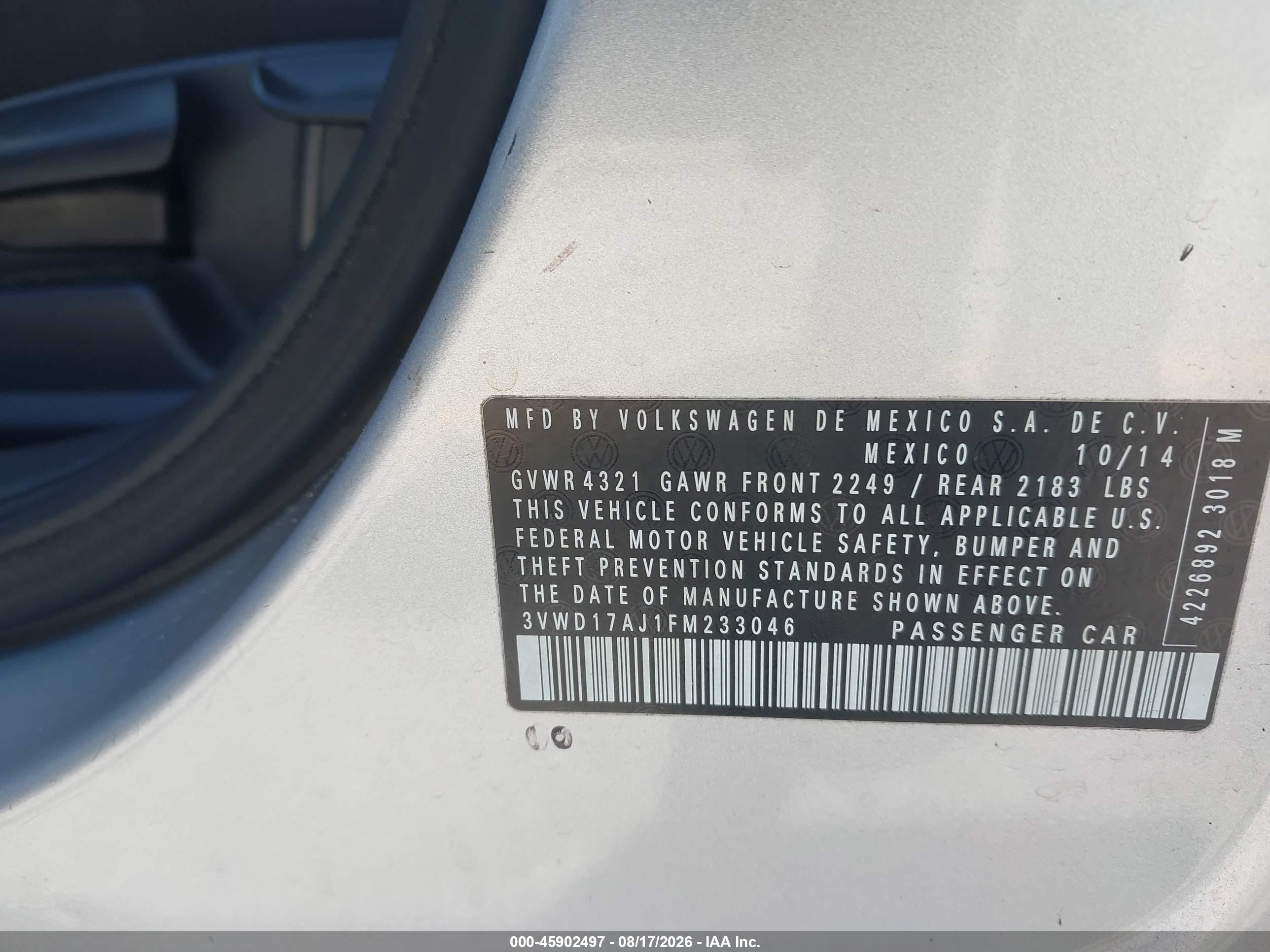 2015 Volkswagen Jetta 1.8t Se Серебряный vin: 3VWD17AJ1FM233046