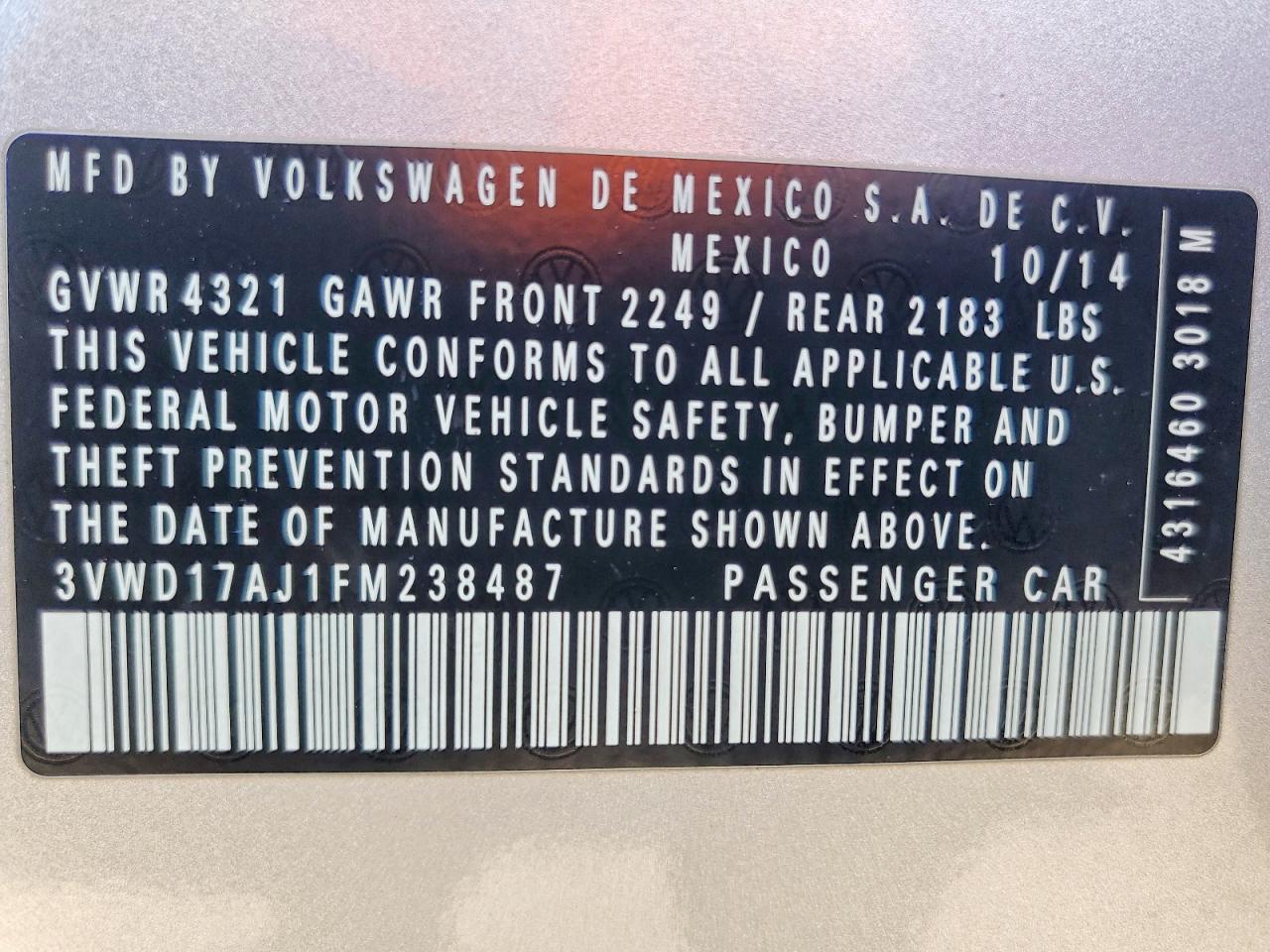 2015 Volkswagen Jetta Se Silver vin: 3VWD17AJ1FM238487
