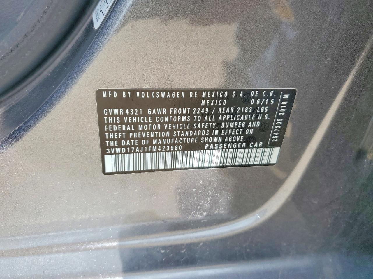 2015 Volkswagen Jetta Se Gray vin: 3VWD17AJ1FM423980