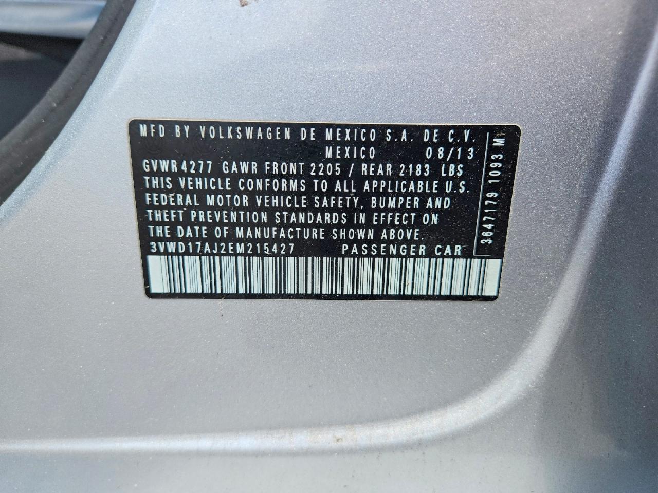 2014 Volkswagen Jetta Se Silver vin: 3VWD17AJ2EM215427