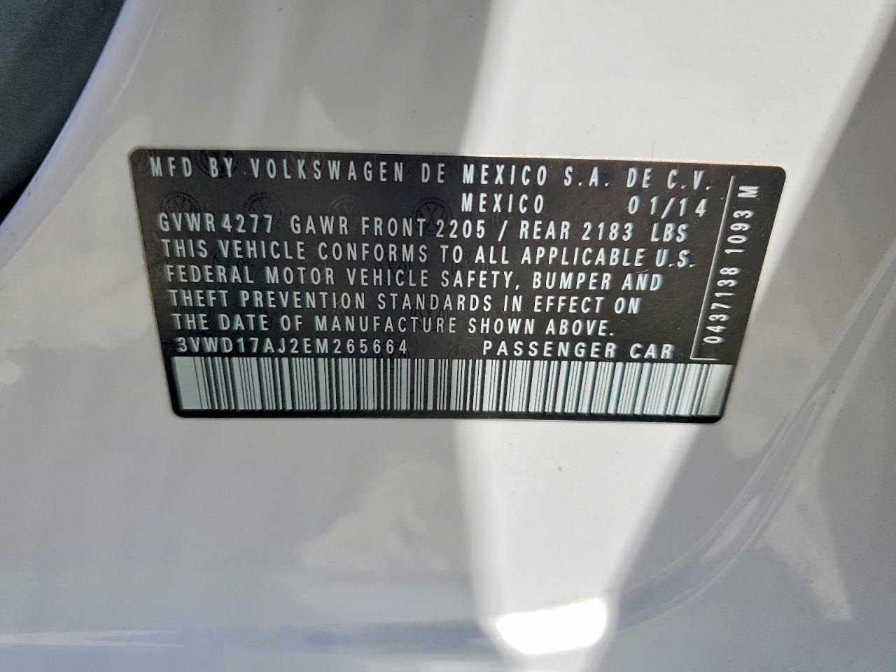 2014 Volkswagen Jetta Se White vin: 3VWD17AJ2EM265664