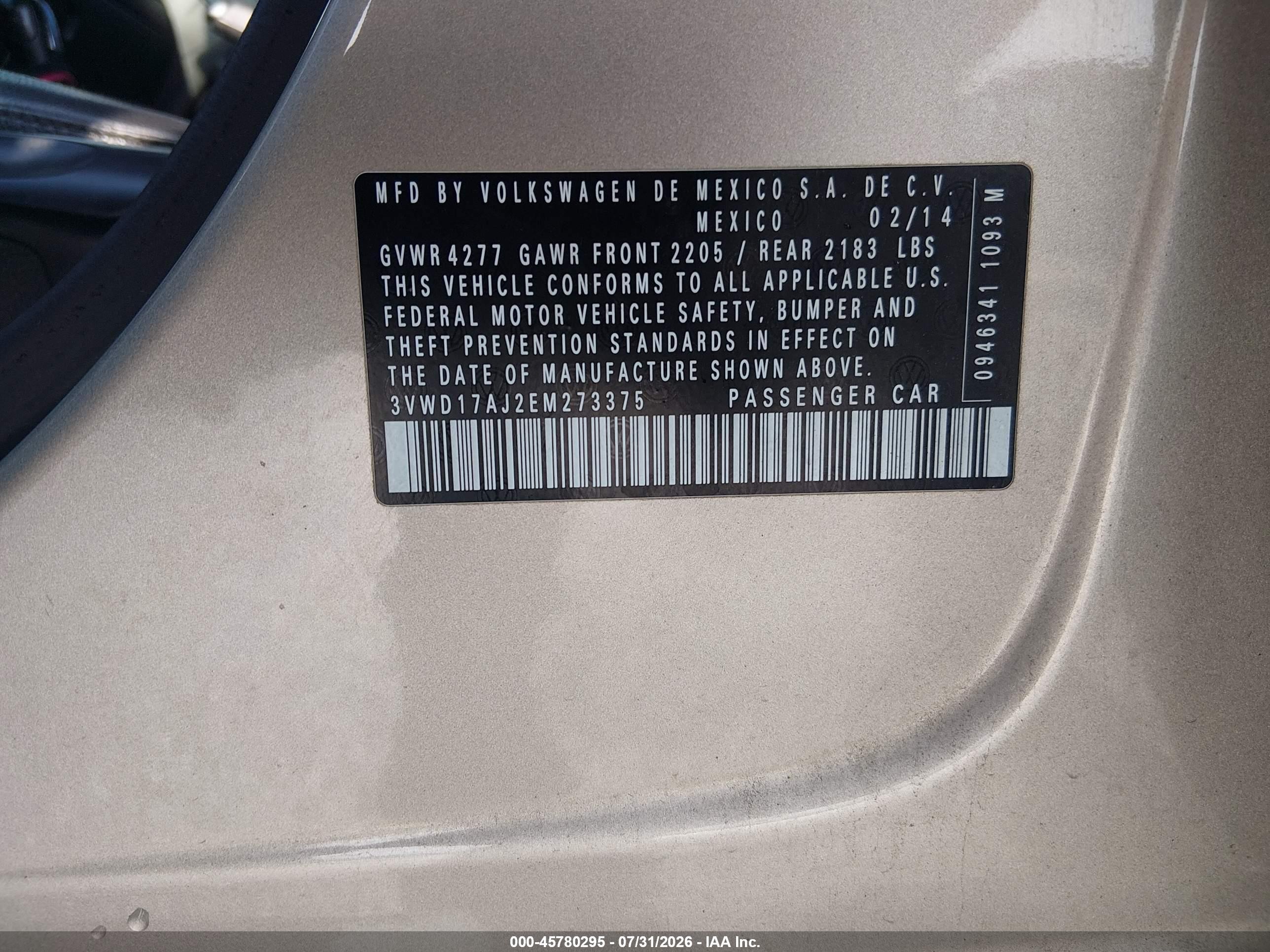 2014 Volkswagen Jetta 1.8t Se Silver vin: 3VWD17AJ2EM273375