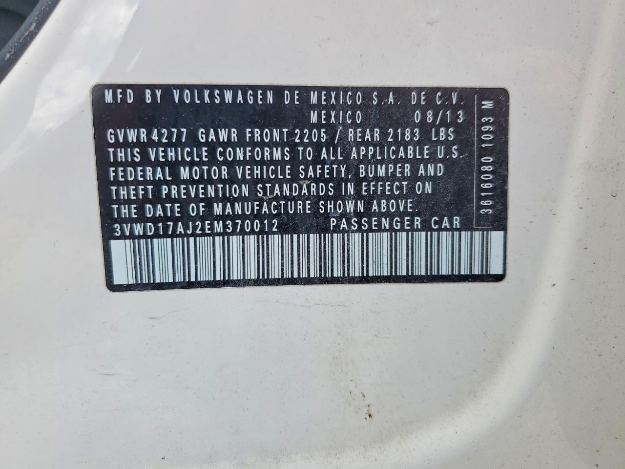 2014 Volkswagen Jetta Se White vin: 3VWD17AJ2EM370012