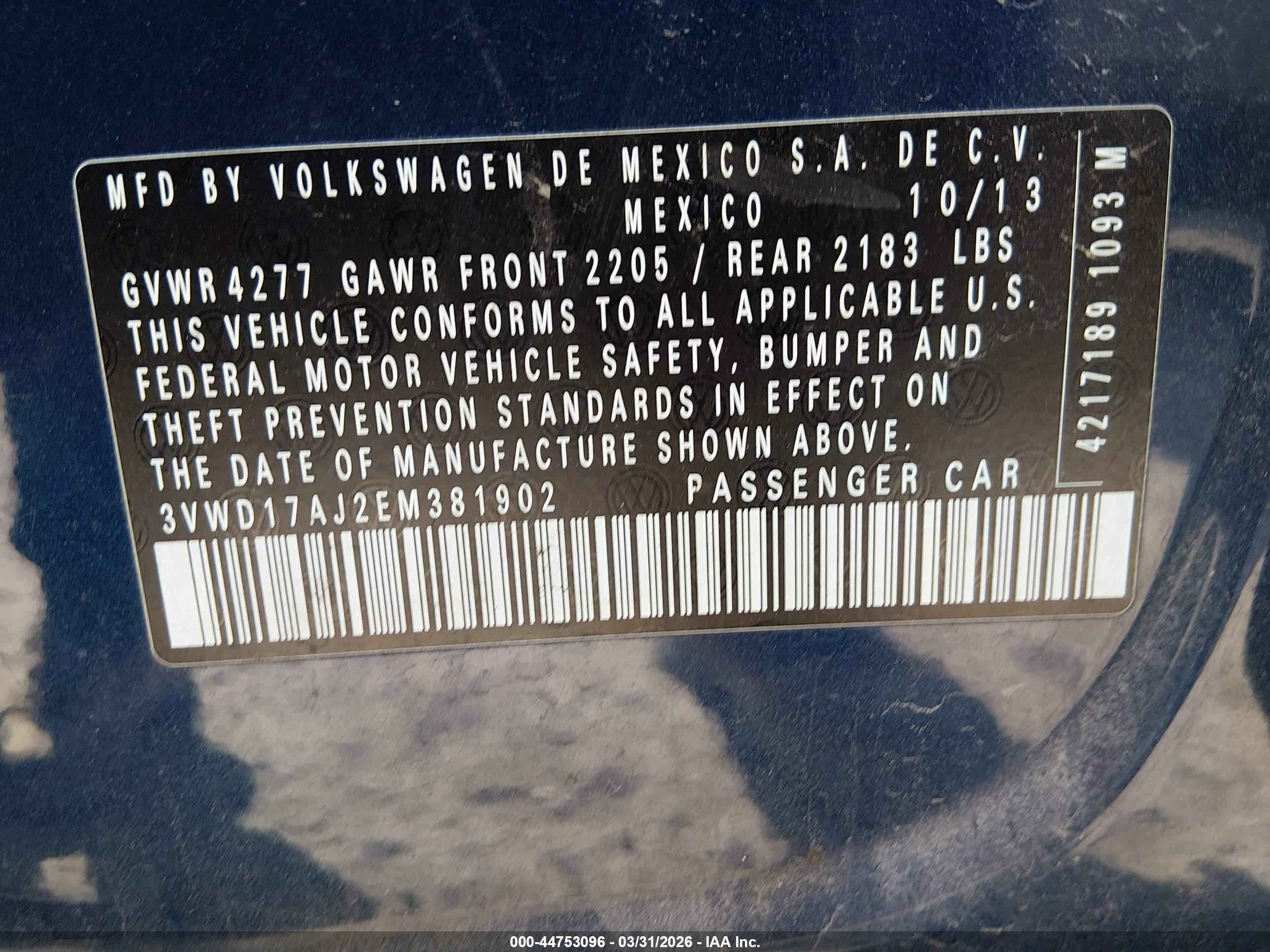 2014 Volkswagen Jetta 1.8t Se Blue vin: 3VWD17AJ2EM381902