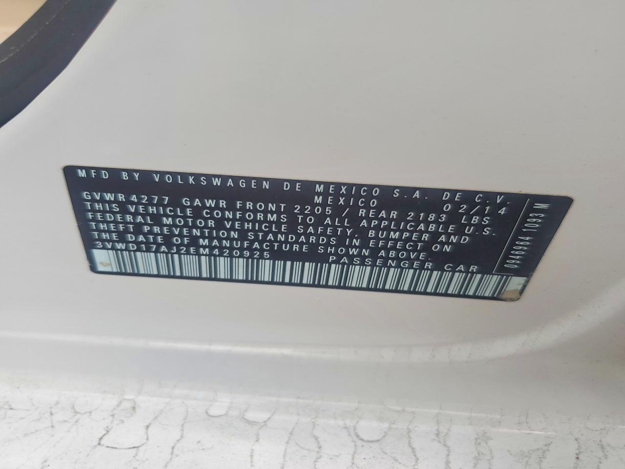 2014 Volkswagen Jetta Se White vin: 3VWD17AJ2EM420925