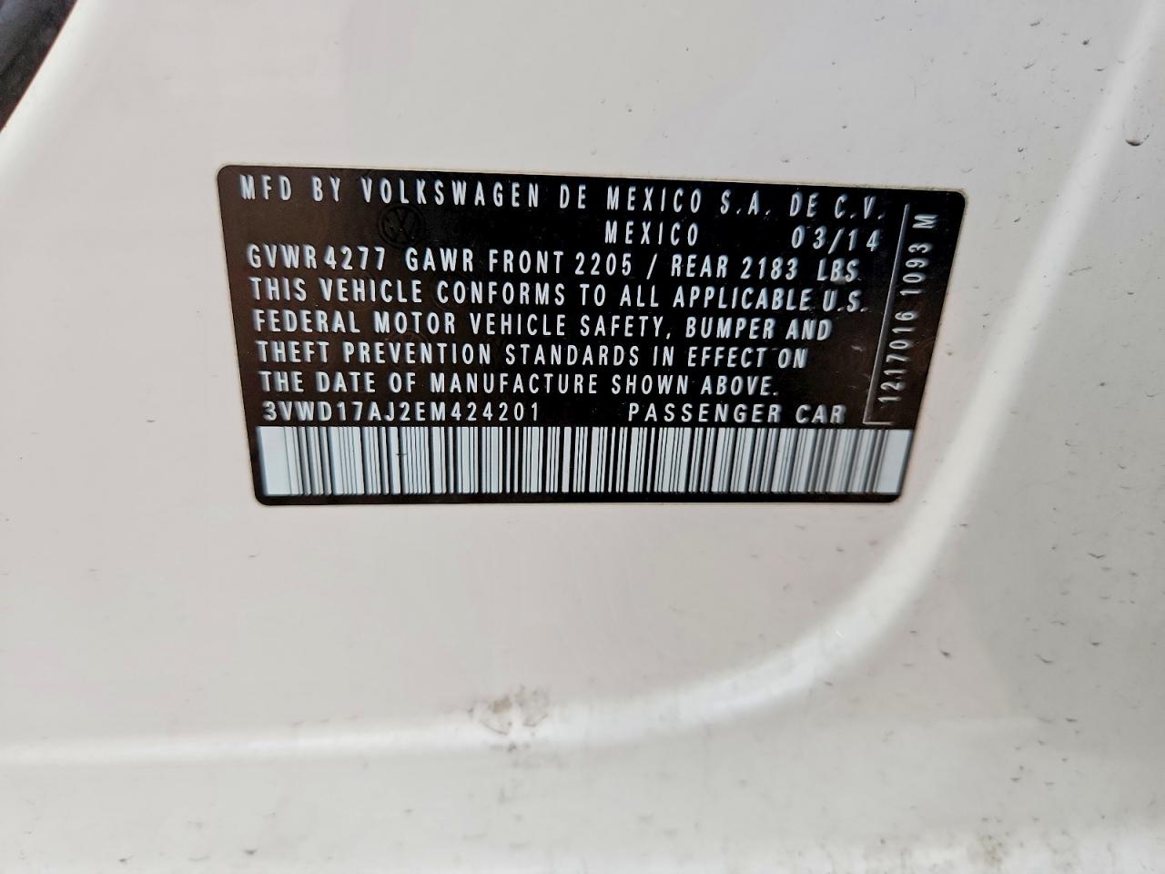 2014 Volkswagen Jetta Se White vin: 3VWD17AJ2EM424201