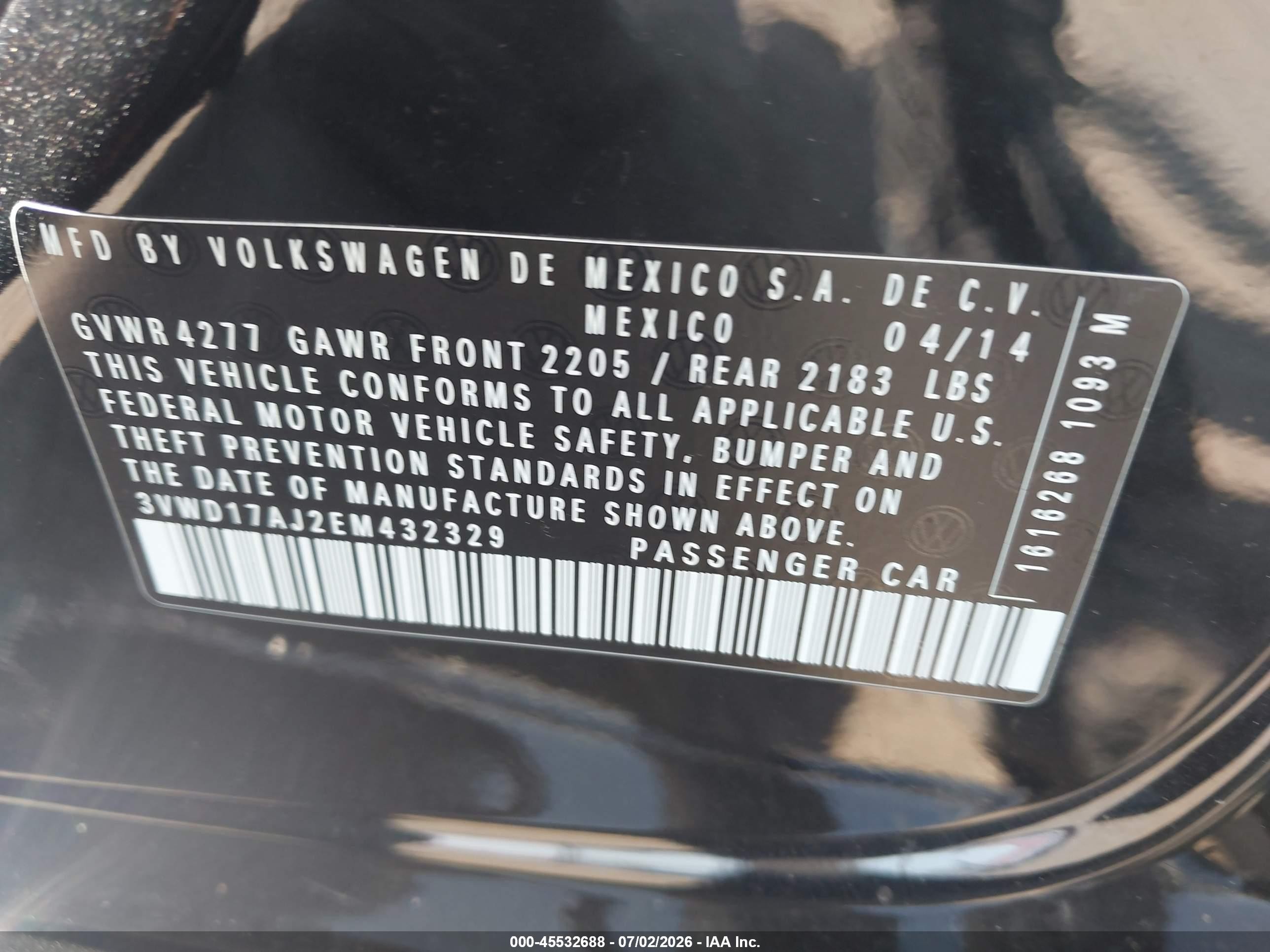 2014 Volkswagen Jetta 1.8t Se Black vin: 3VWD17AJ2EM432329