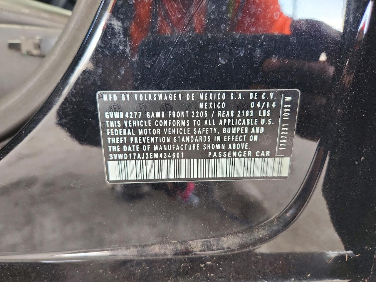 2014 Volkswagen Jetta Se Black vin: 3VWD17AJ2EM434601