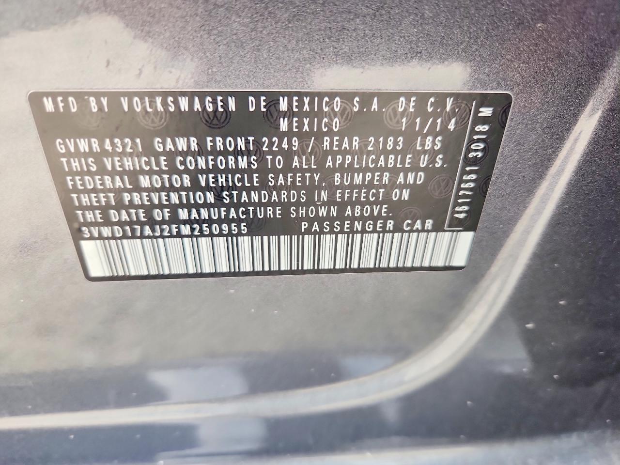 2015 Volkswagen Jetta Se Gray vin: 3VWD17AJ2FM250955