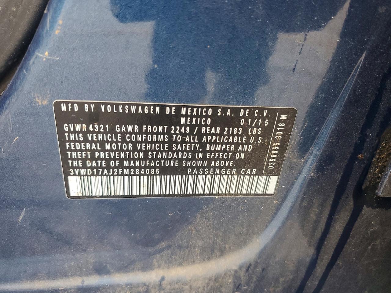 2015 Volkswagen Jetta Se Blue vin: 3VWD17AJ2FM284085