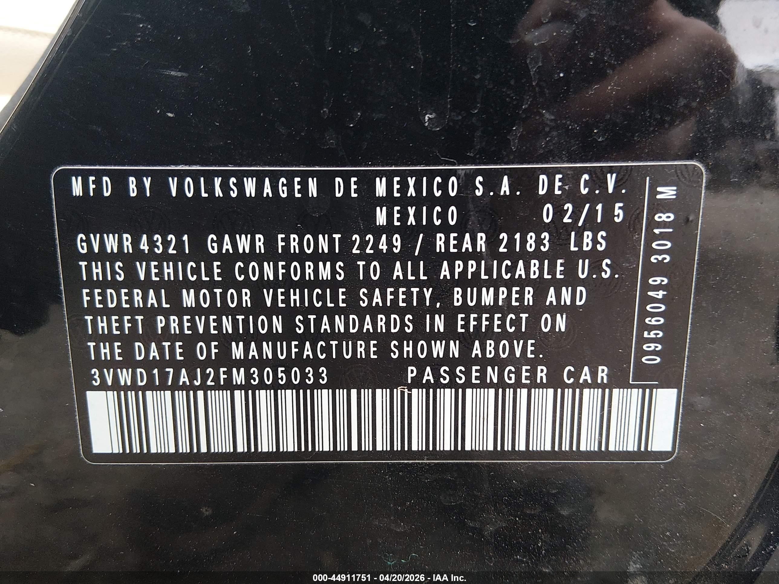 2015 Volkswagen Jetta 1.8t Se Black vin: 3VWD17AJ2FM305033