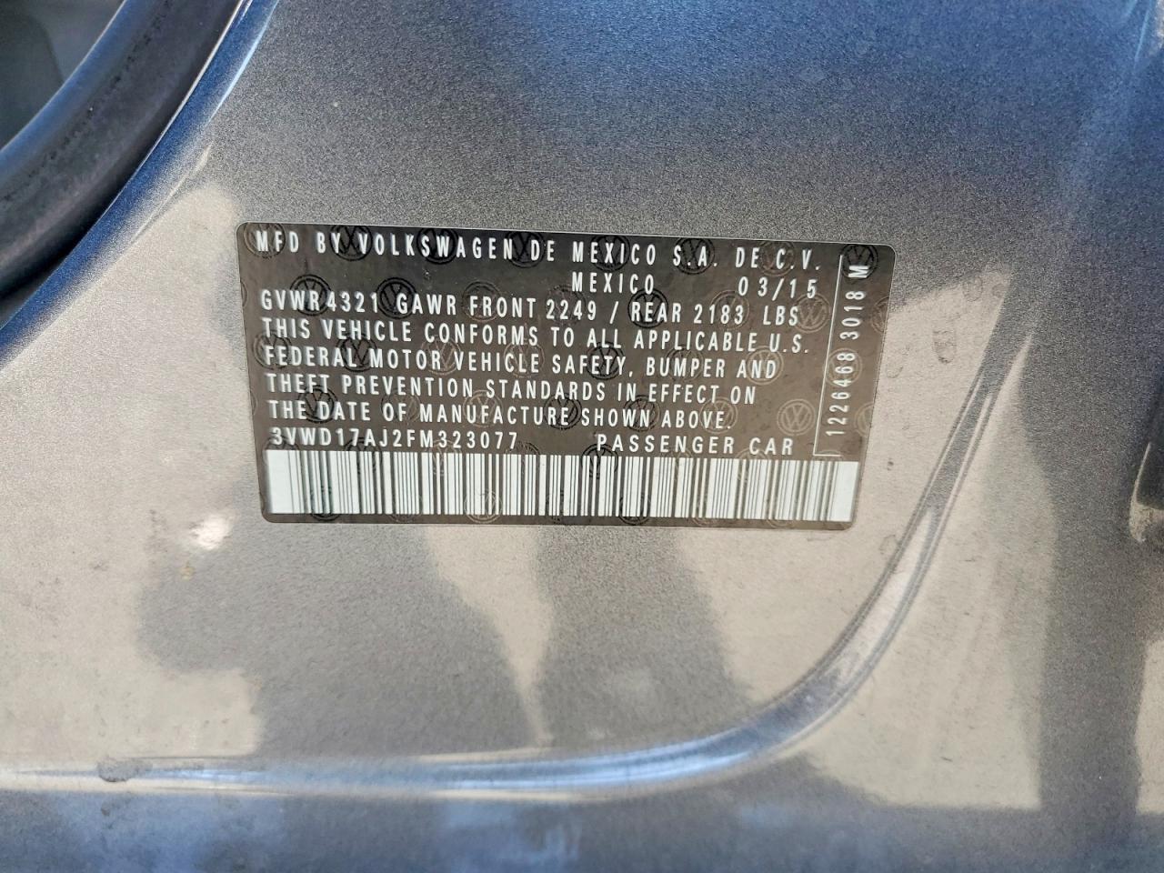 2015 Volkswagen Jetta Se Gray vin: 3VWD17AJ2FM323077