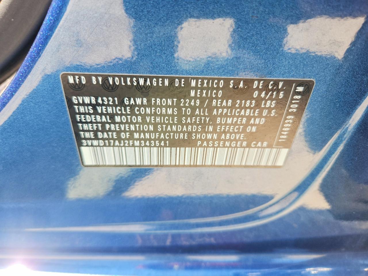 2015 Volkswagen Jetta Se Blue vin: 3VWD17AJ2FM343541