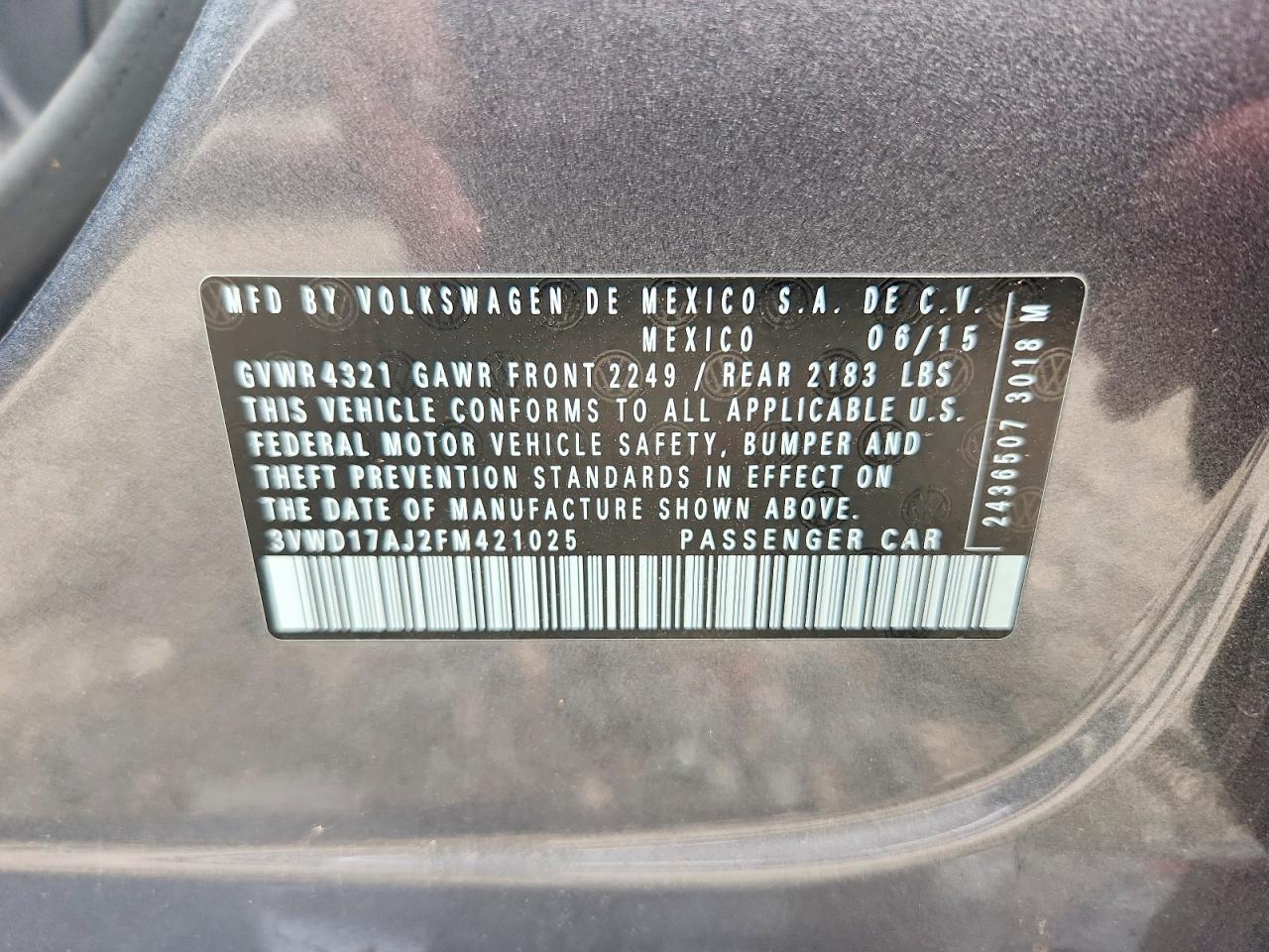 2015 Volkswagen Jetta Se Gray vin: 3VWD17AJ2FM421025