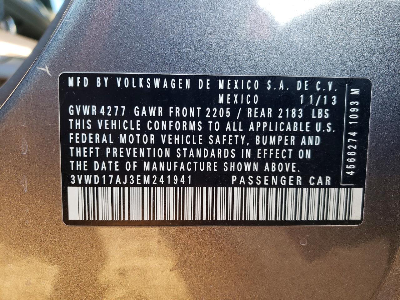 2014 Volkswagen Jetta Se Gray vin: 3VWD17AJ3EM241941