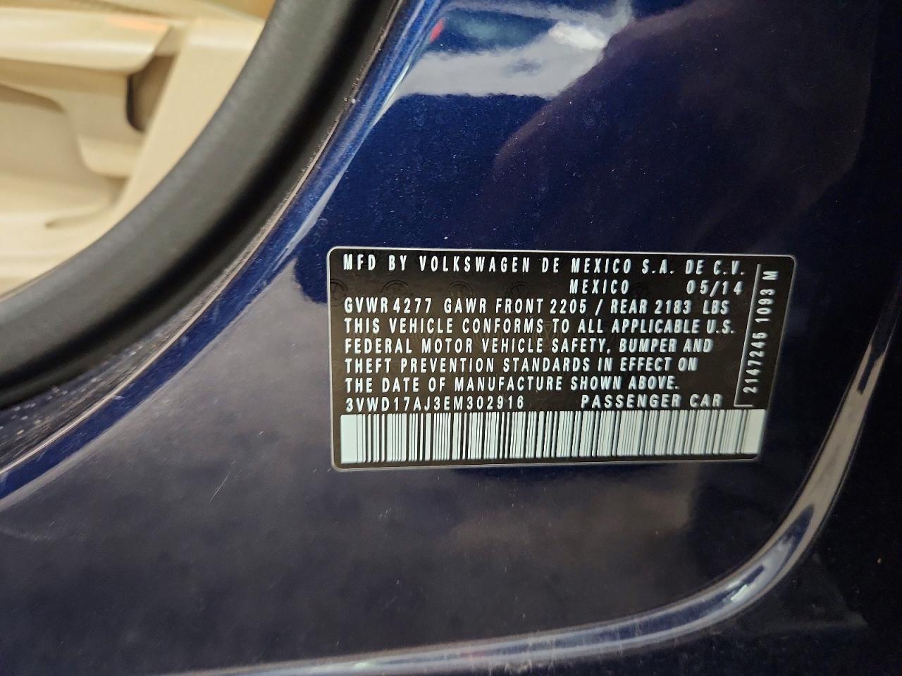 2014 Volkswagen Jetta Se Blue vin: 3VWD17AJ3EM302916
