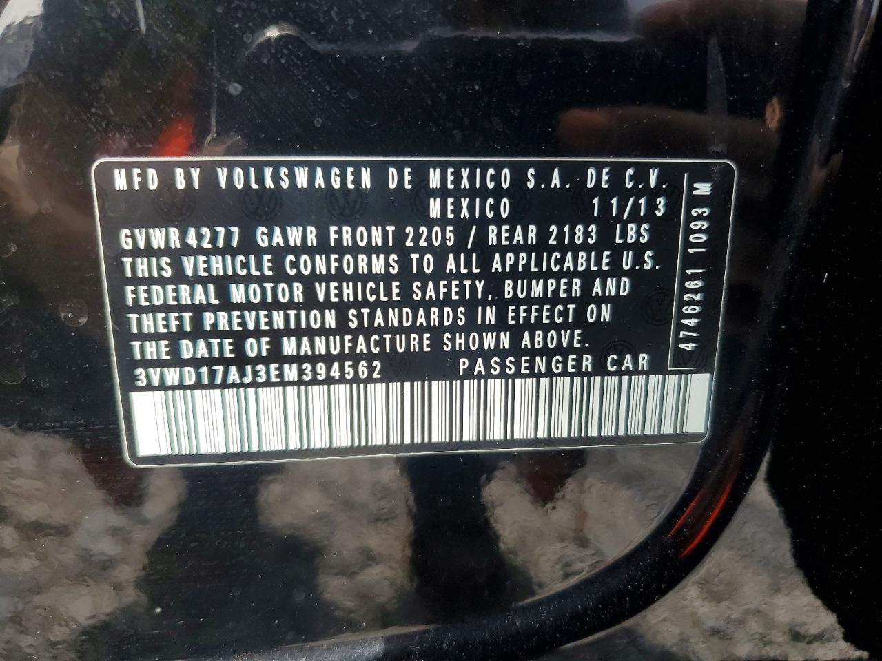 2014 Volkswagen Jetta Se Black vin: 3VWD17AJ3EM394562