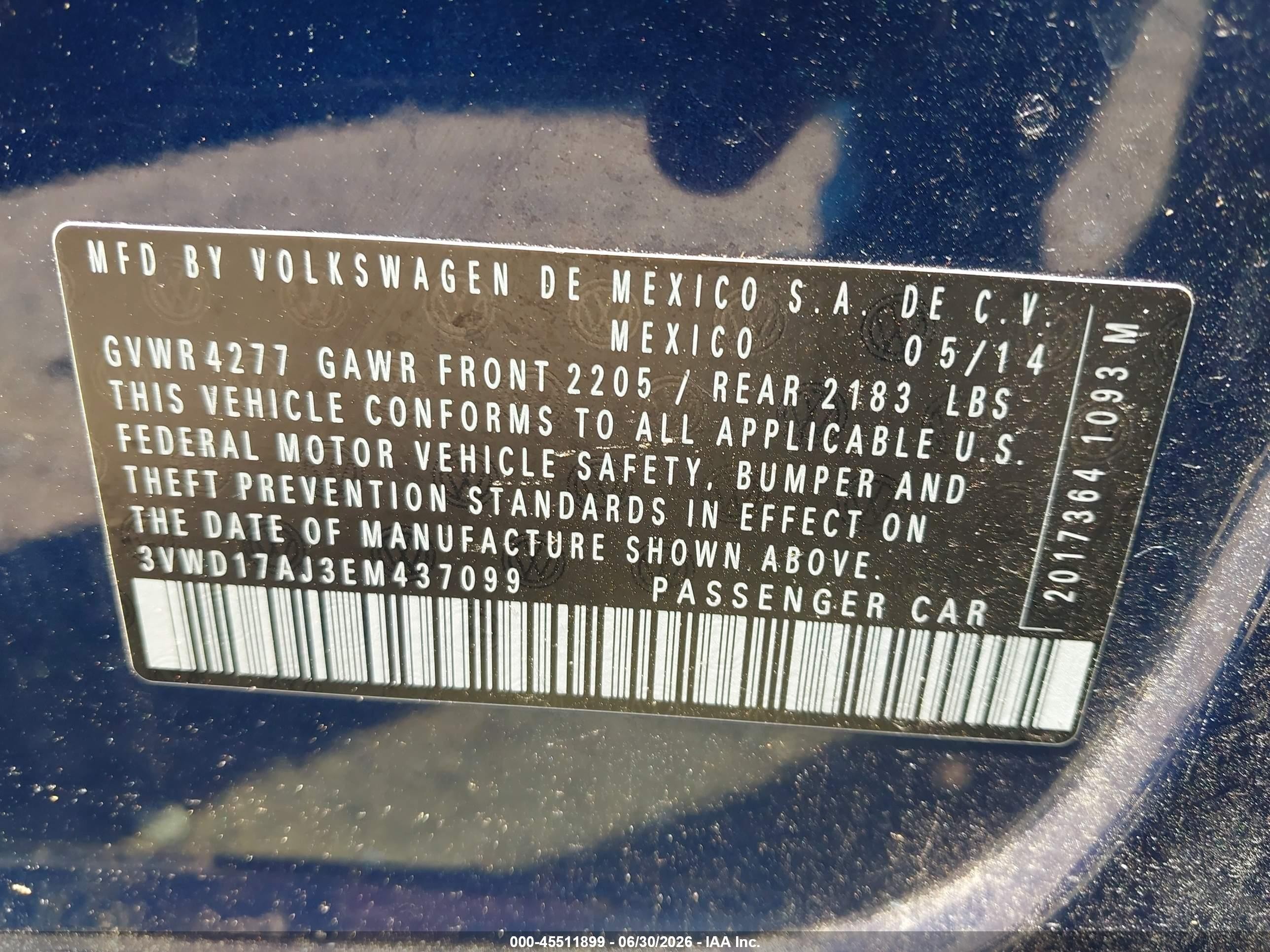 2014 Volkswagen Jetta 1.8t Se Dark Blue vin: 3VWD17AJ3EM437099