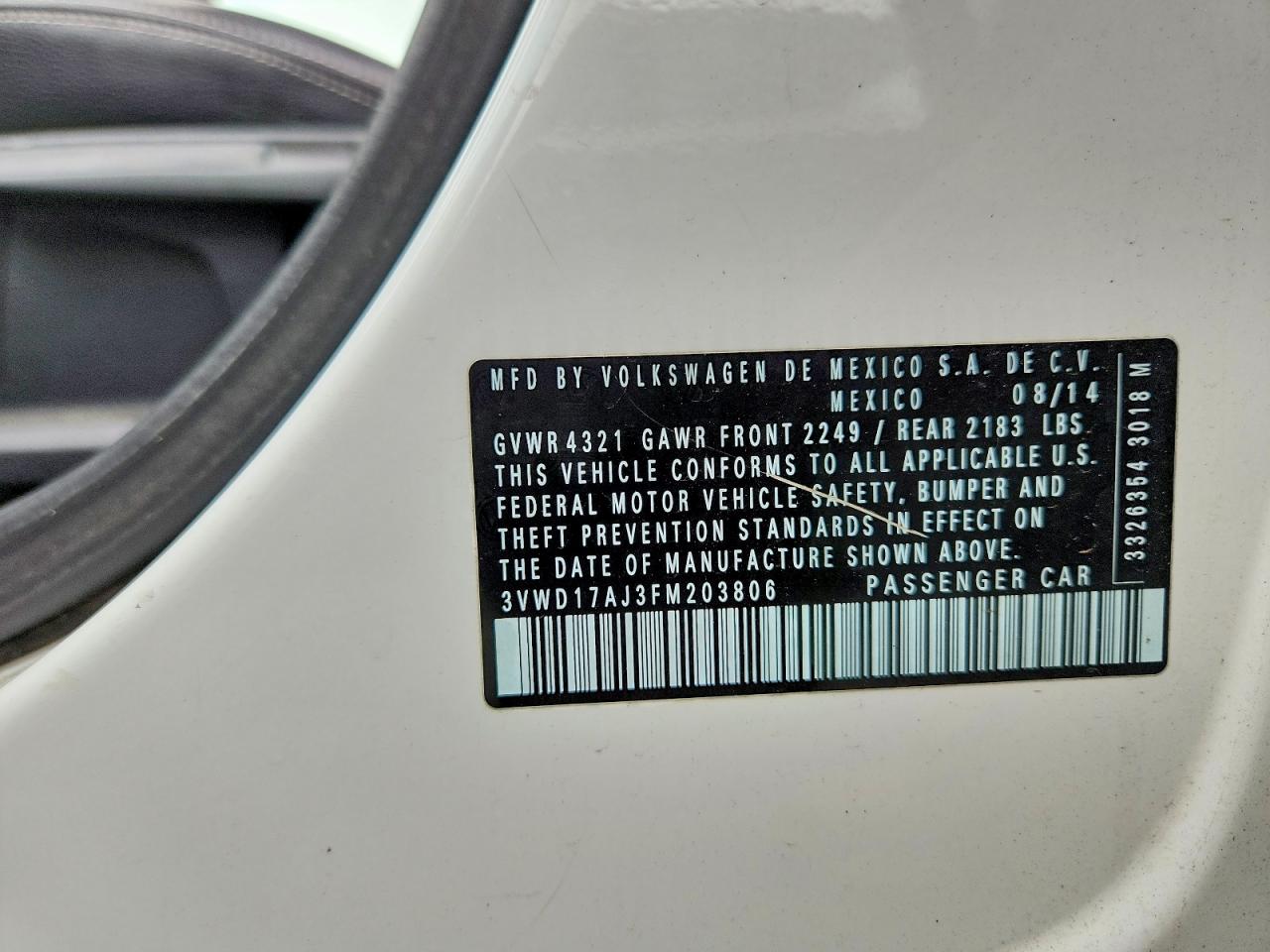 2015 Volkswagen Jetta Se White vin: 3VWD17AJ3FM203806