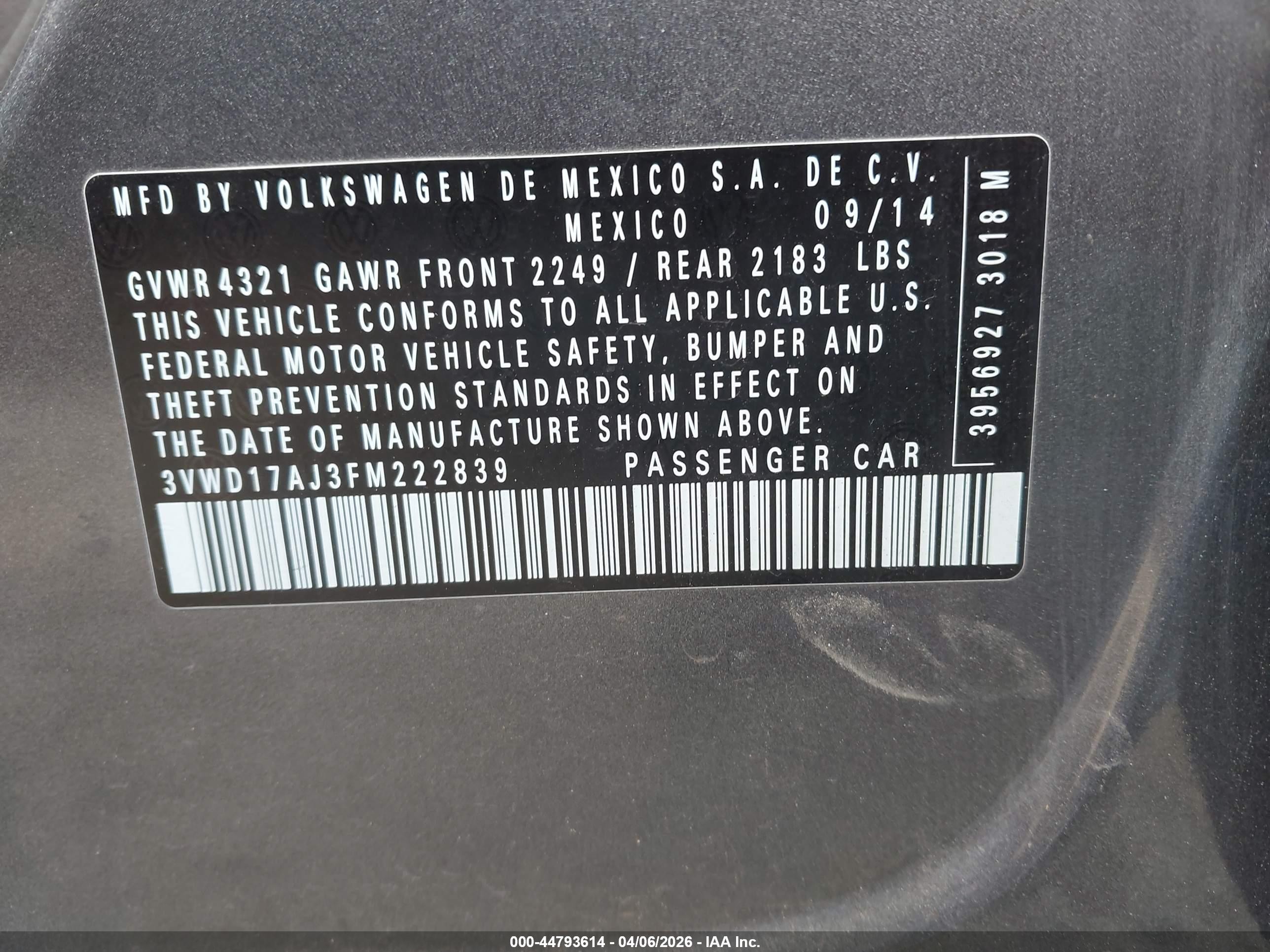 2015 Volkswagen Jetta 1.8t Sport Gray vin: 3VWD17AJ3FM222839