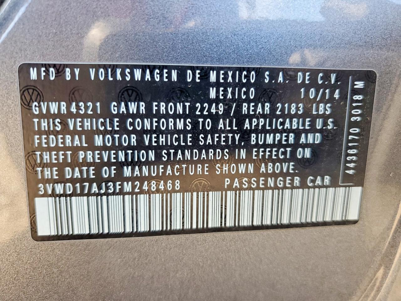 2015 Volkswagen Jetta Se Серый vin: 3VWD17AJ3FM248468