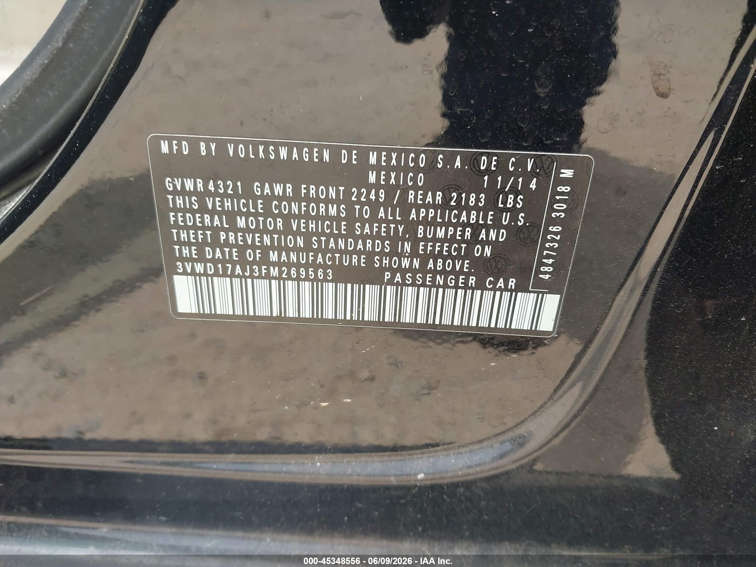 2015 Volkswagen Jetta 1.8t Se Черный vin: 3VWD17AJ3FM269563