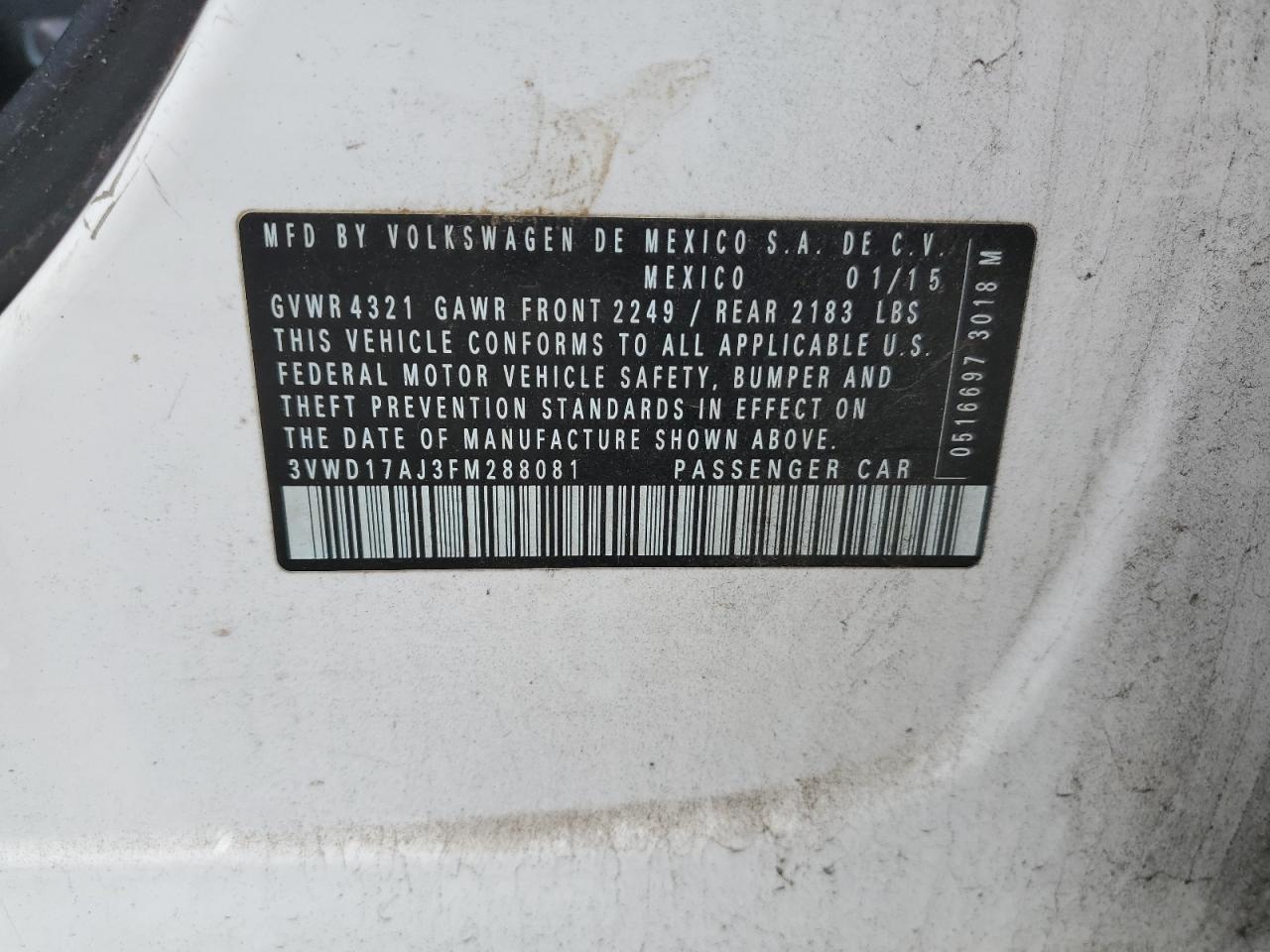 2015 Volkswagen Jetta Se Белый vin: 3VWD17AJ3FM288081