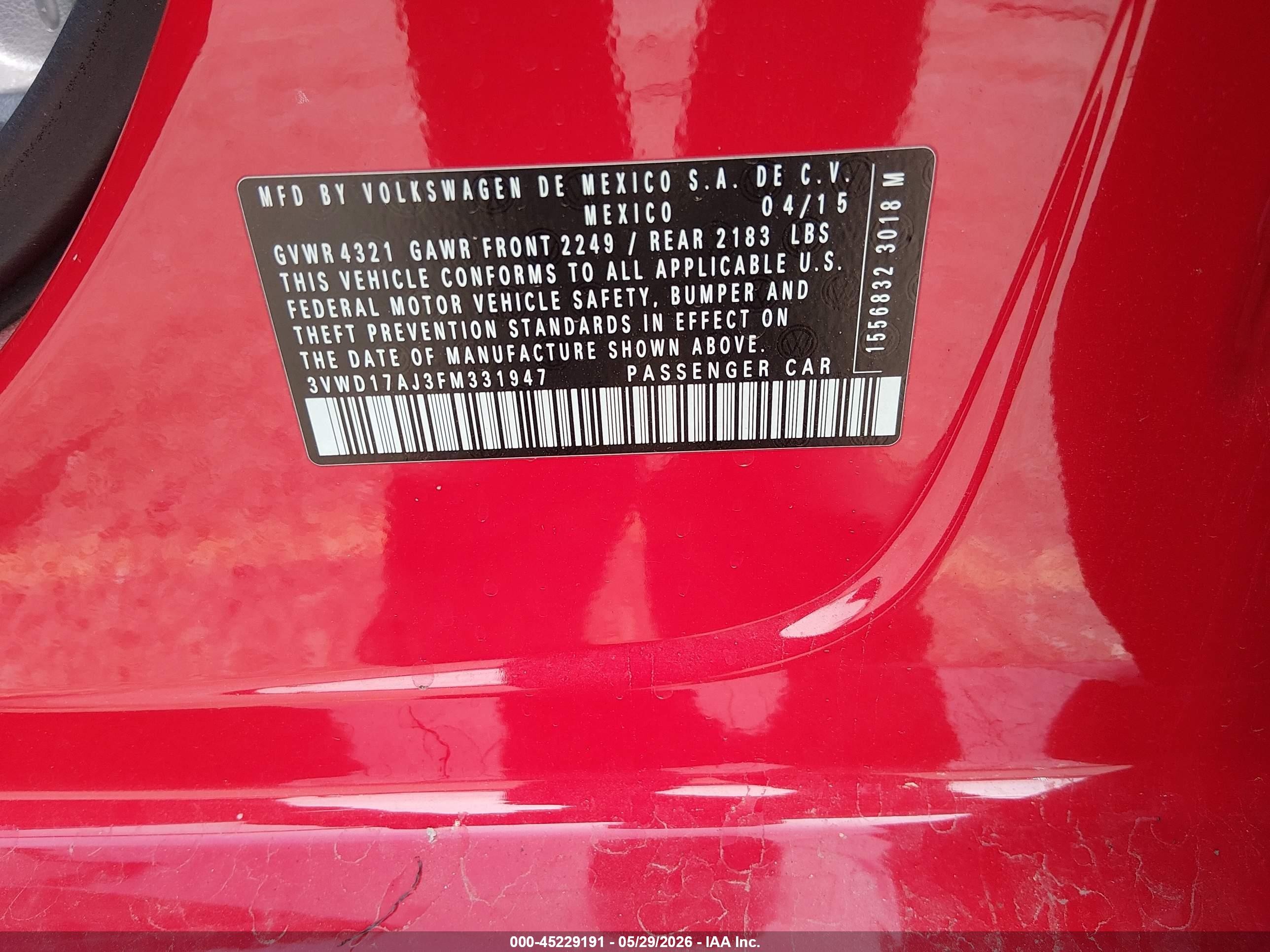 2015 Volkswagen Jetta 1.8t Se Red vin: 3VWD17AJ3FM331947