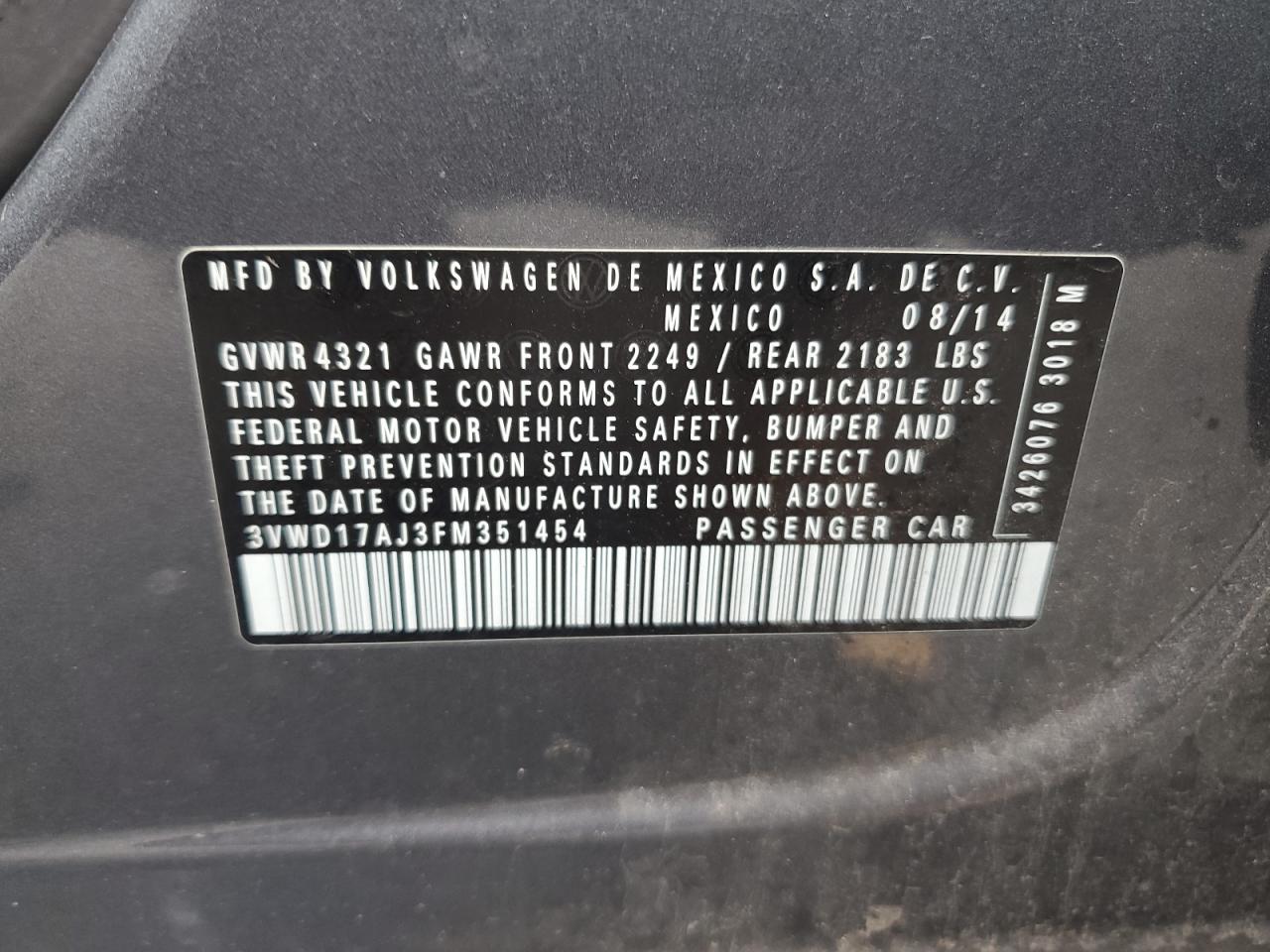 2015 Volkswagen Jetta Se Gray vin: 3VWD17AJ3FM351454