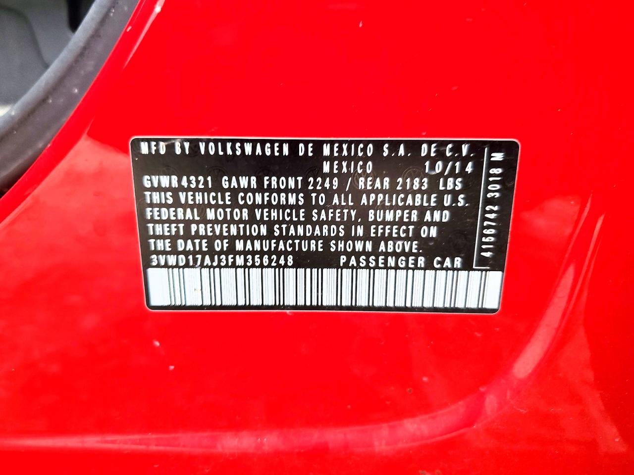 2015 Volkswagen Jetta Se Red vin: 3VWD17AJ3FM356248