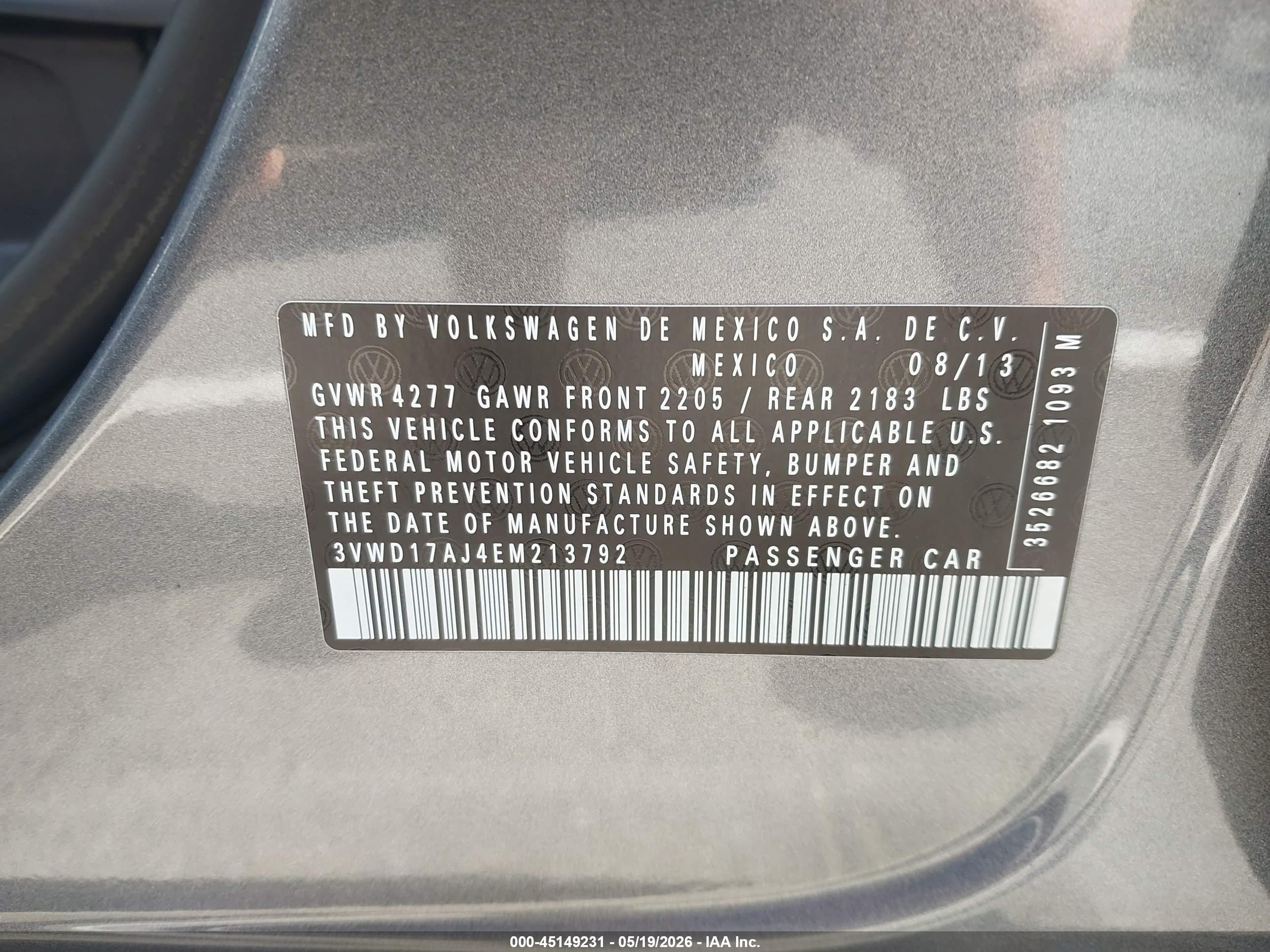 2014 Volkswagen Jetta 1.8t Se Gray vin: 3VWD17AJ4EM213792