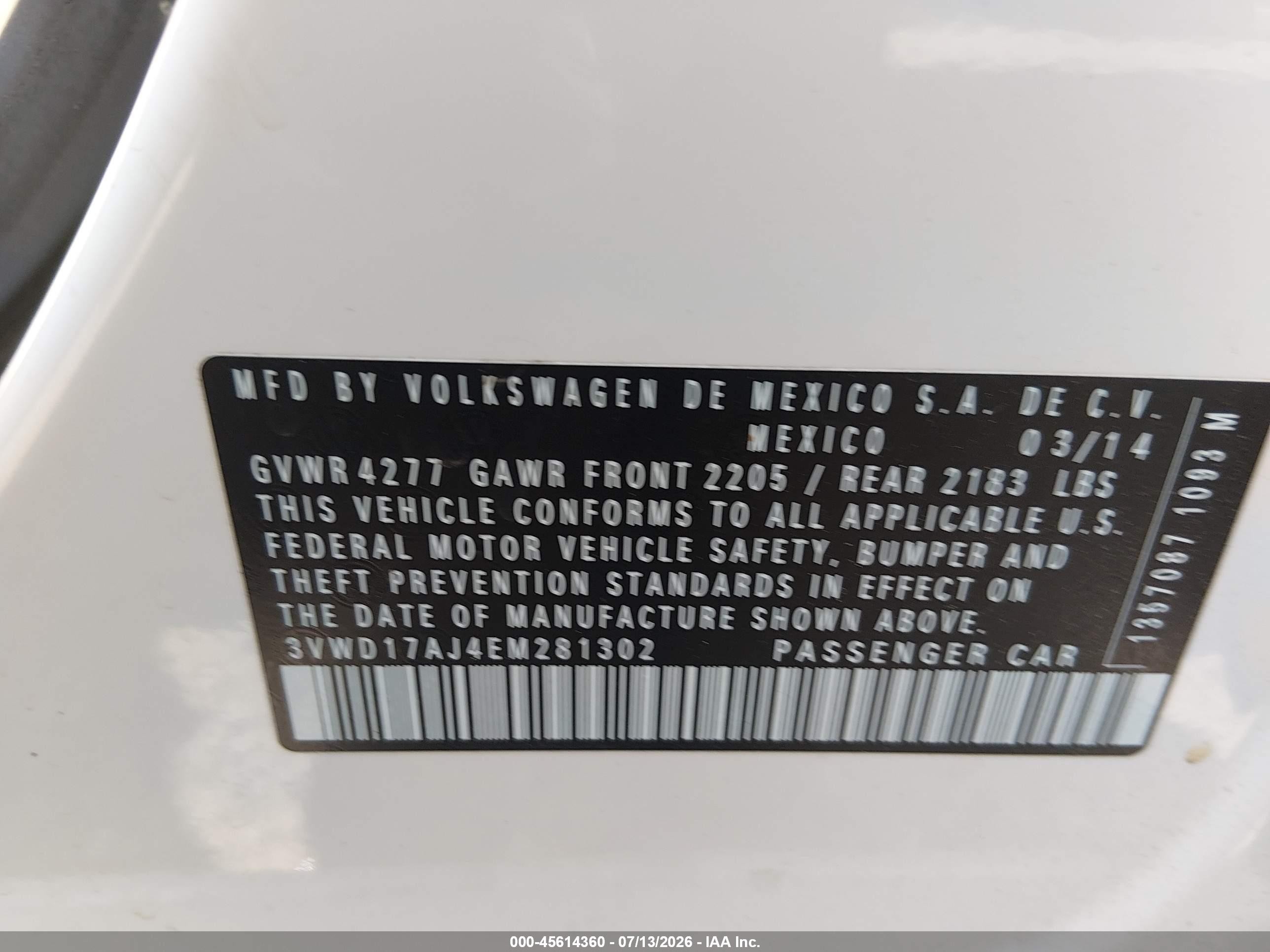 2014 Volkswagen Jetta 1.8t Se Белый vin: 3VWD17AJ4EM281302
