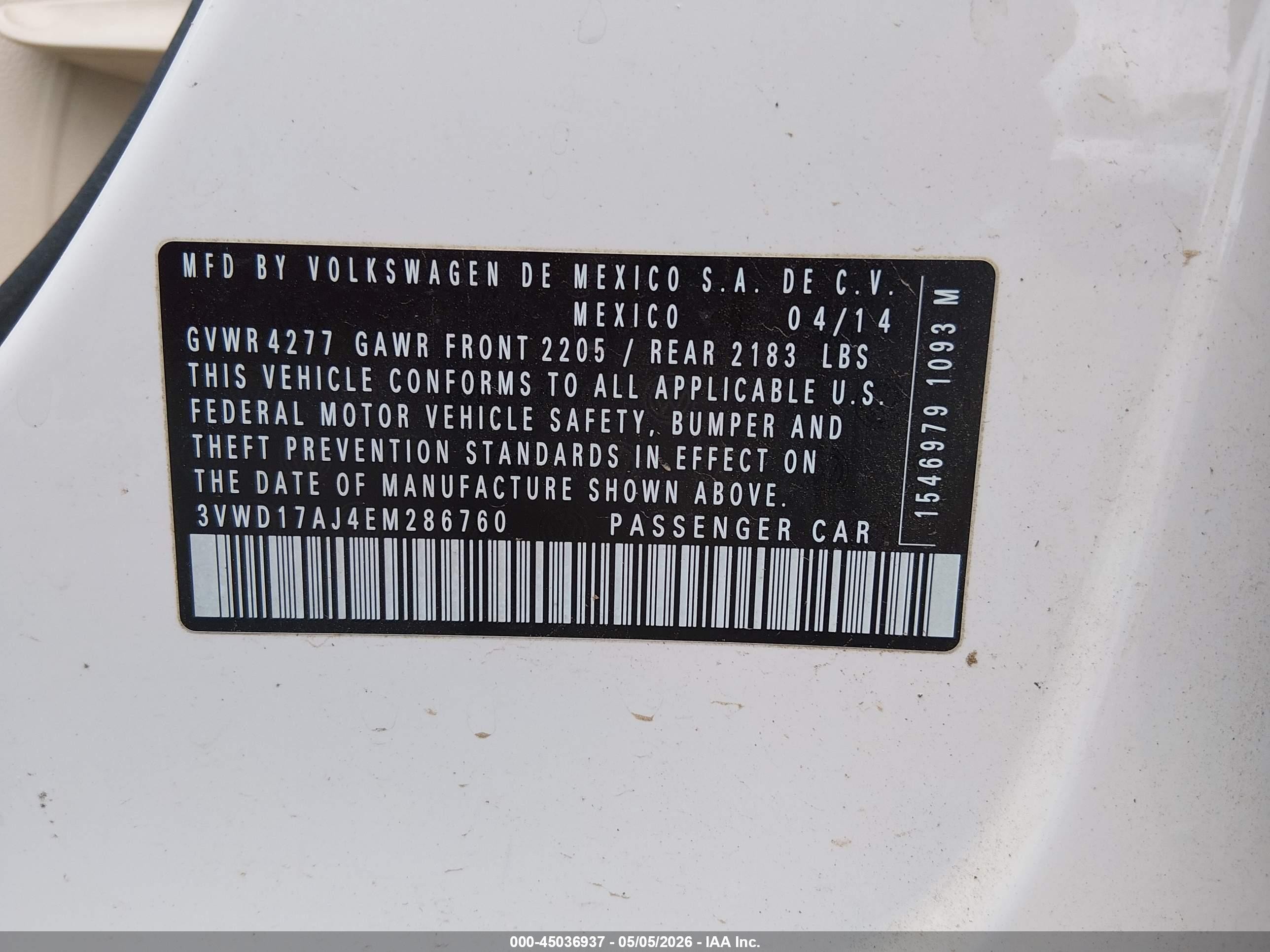 2014 Volkswagen Jetta 1.8t Se White vin: 3VWD17AJ4EM286760