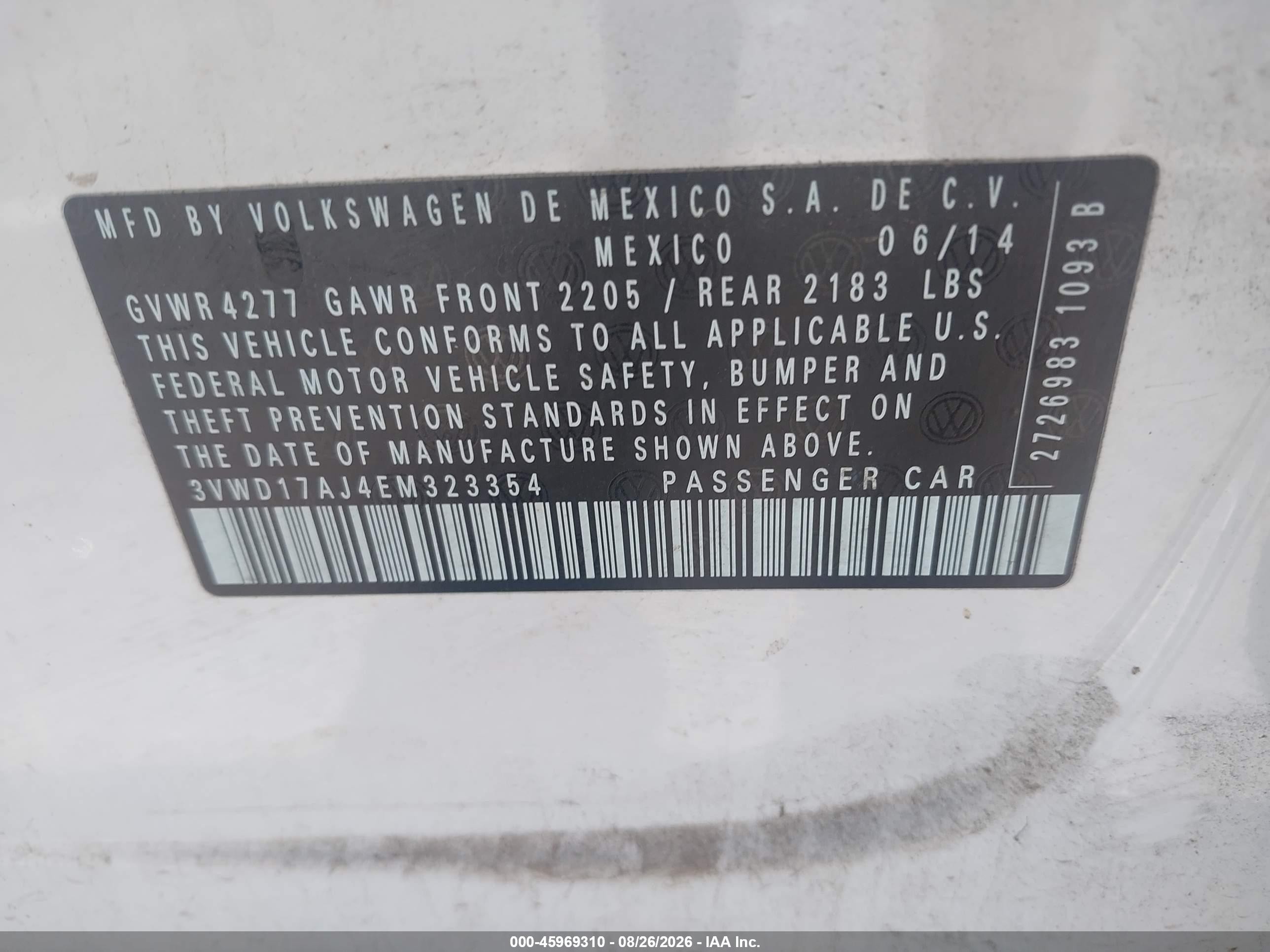2014 Volkswagen Jetta 1.8t Se White vin: 3VWD17AJ4EM323354