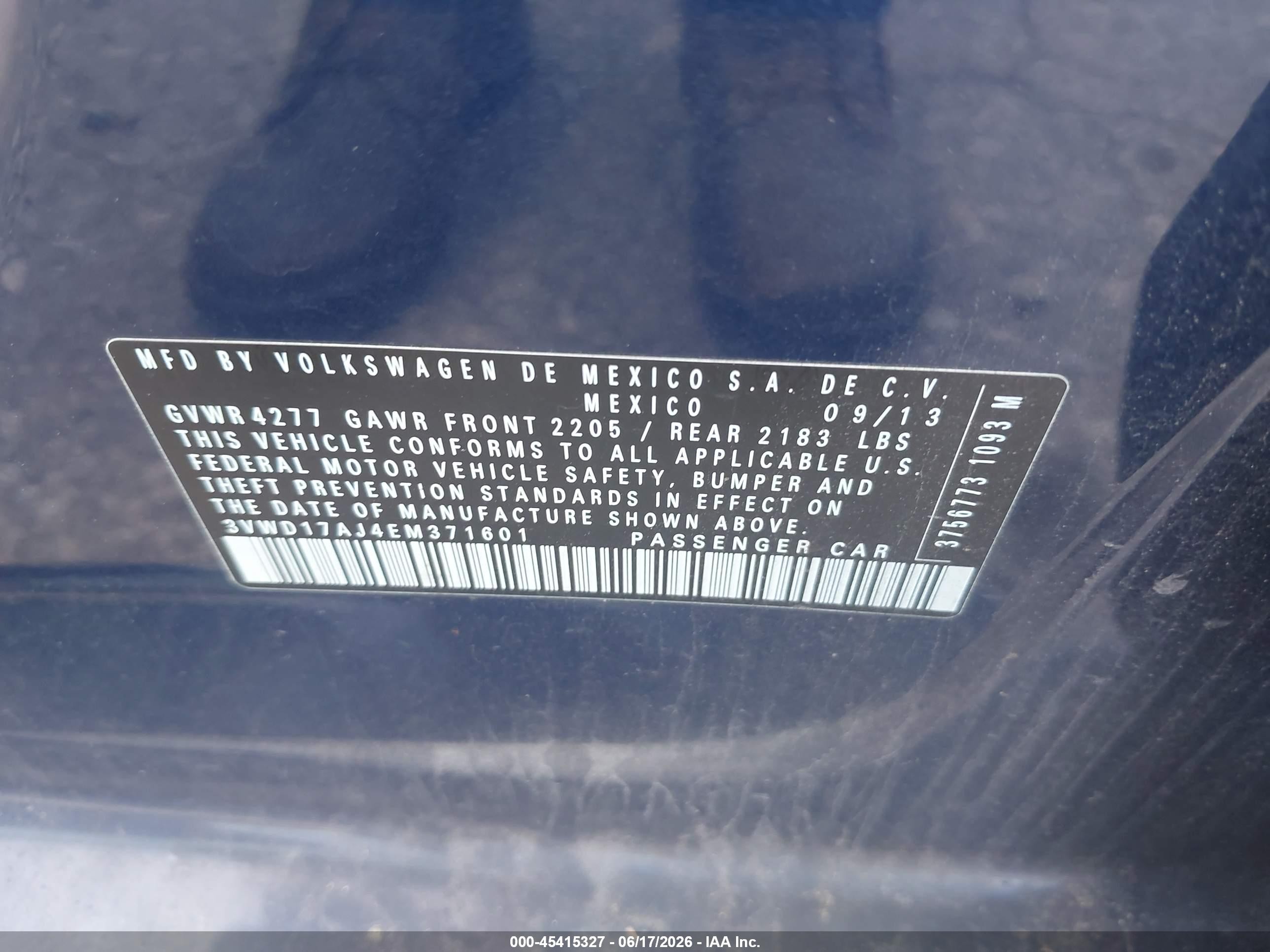 2014 Volkswagen Jetta 1.8t Se Blue vin: 3VWD17AJ4EM371601