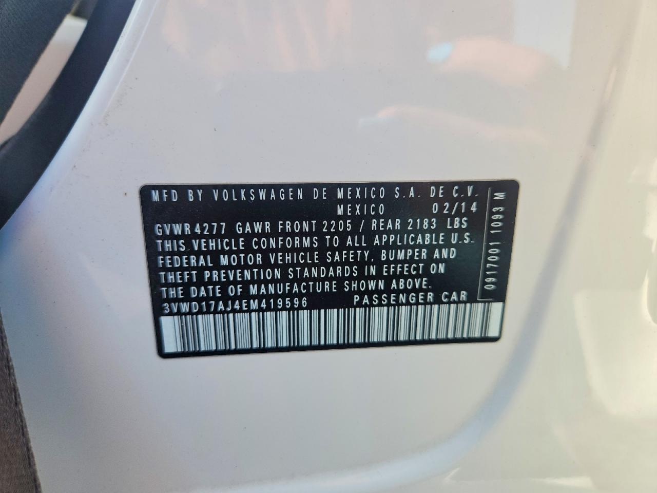 2014 Volkswagen Jetta Se White vin: 3VWD17AJ4EM419596