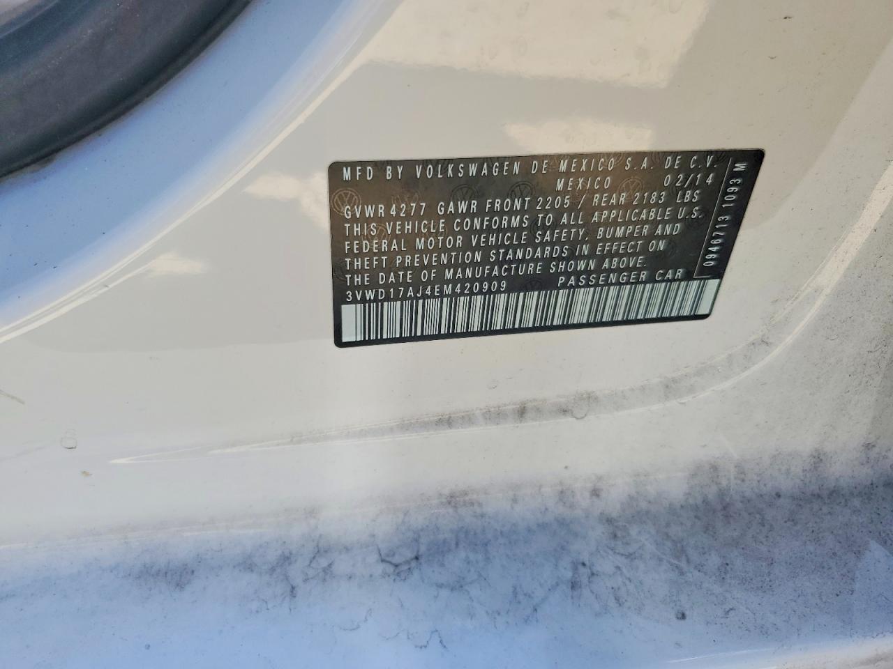 2014 Volkswagen Jetta Se White vin: 3VWD17AJ4EM420909