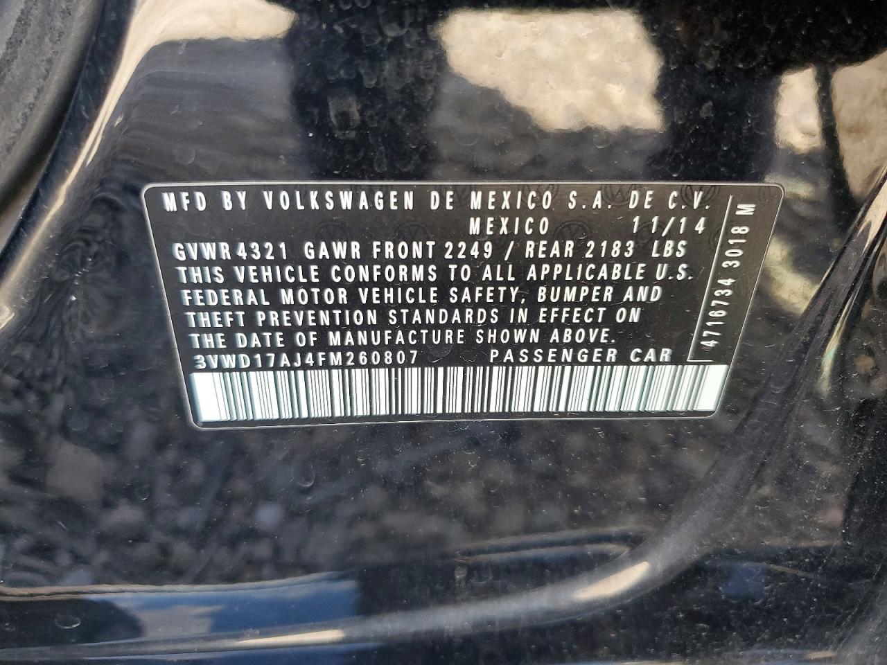 2015 Volkswagen Jetta Se Black vin: 3VWD17AJ4FM260807