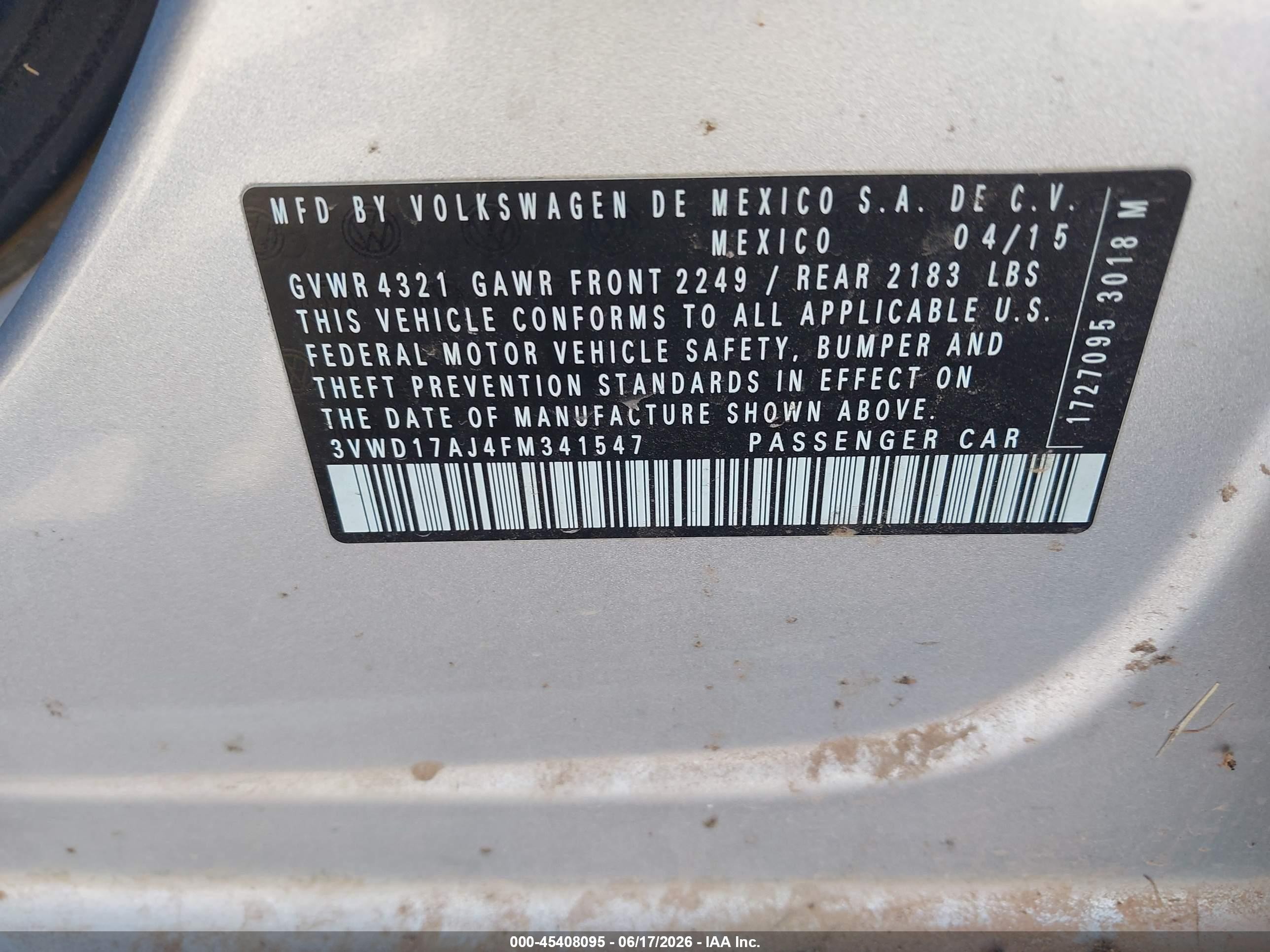 2015 Volkswagen Jetta 1.8t Se Silver vin: 3VWD17AJ4FM341547