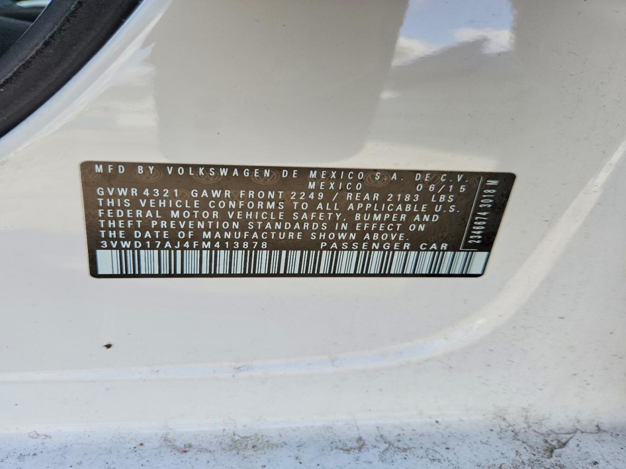 2015 Volkswagen Jetta Se White vin: 3VWD17AJ4FM413878