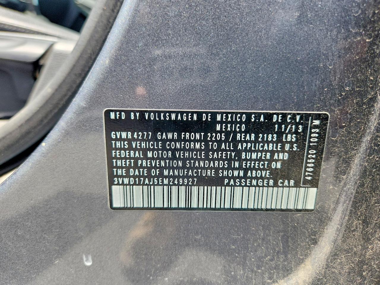 2014 Volkswagen Jetta Se Gray vin: 3VWD17AJ5EM249927