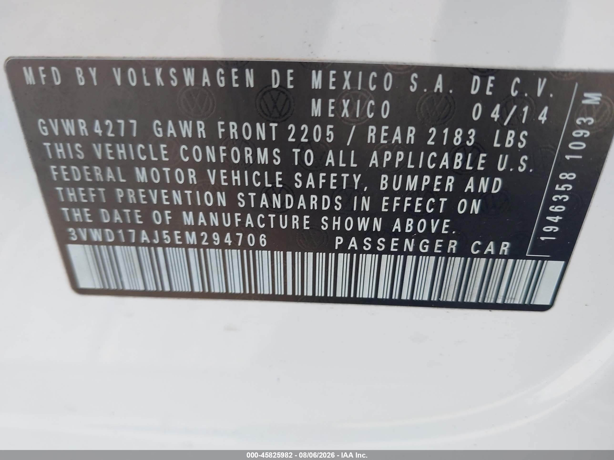 2014 Volkswagen Jetta 1.8t Se White vin: 3VWD17AJ5EM294706