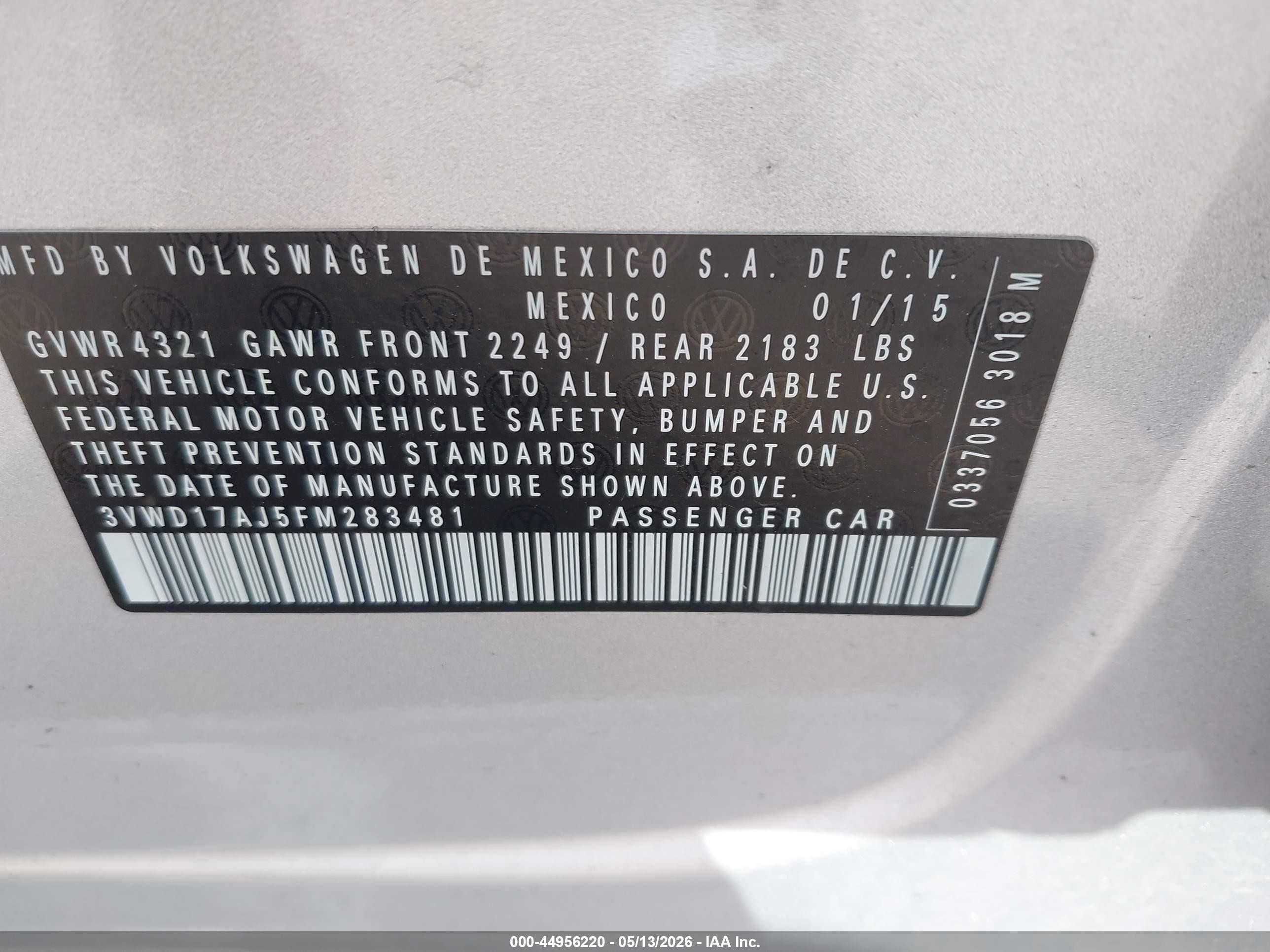 2015 Volkswagen Jetta 1.8t Se Silver vin: 3VWD17AJ5FM283481