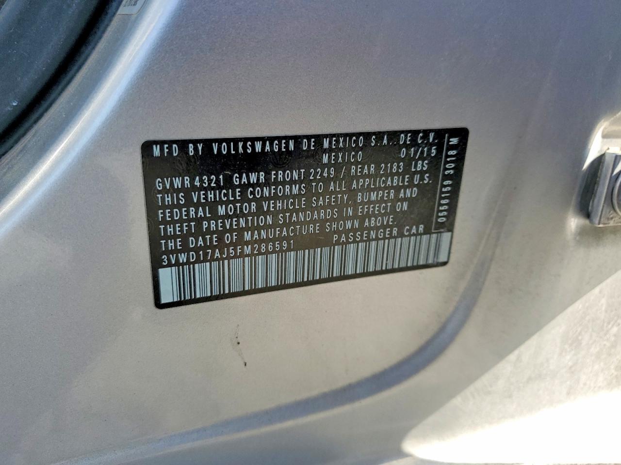 2015 Volkswagen Jetta Se Silver vin: 3VWD17AJ5FM286591