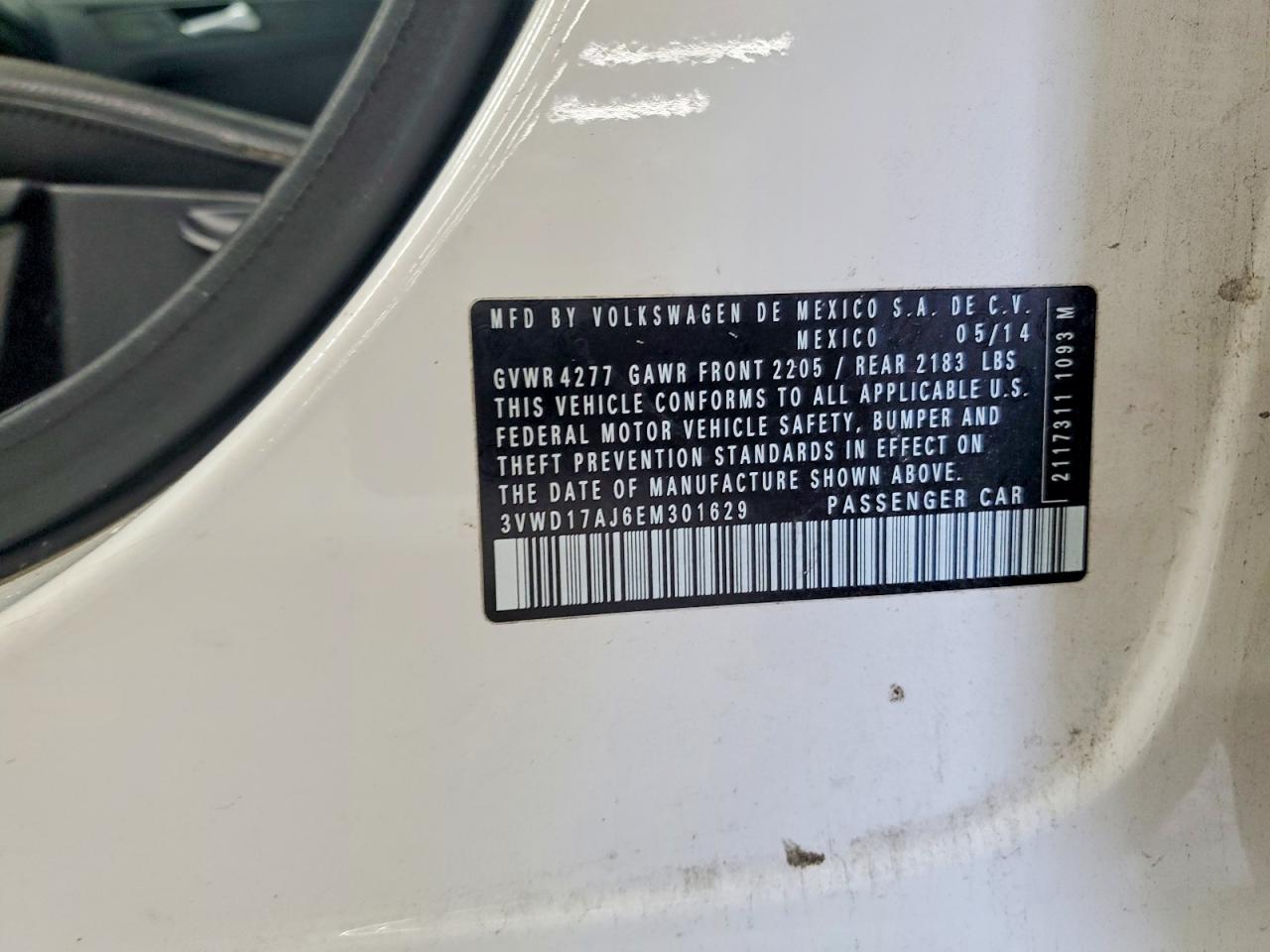 2014 Volkswagen Jetta Se White vin: 3VWD17AJ6EM301629
