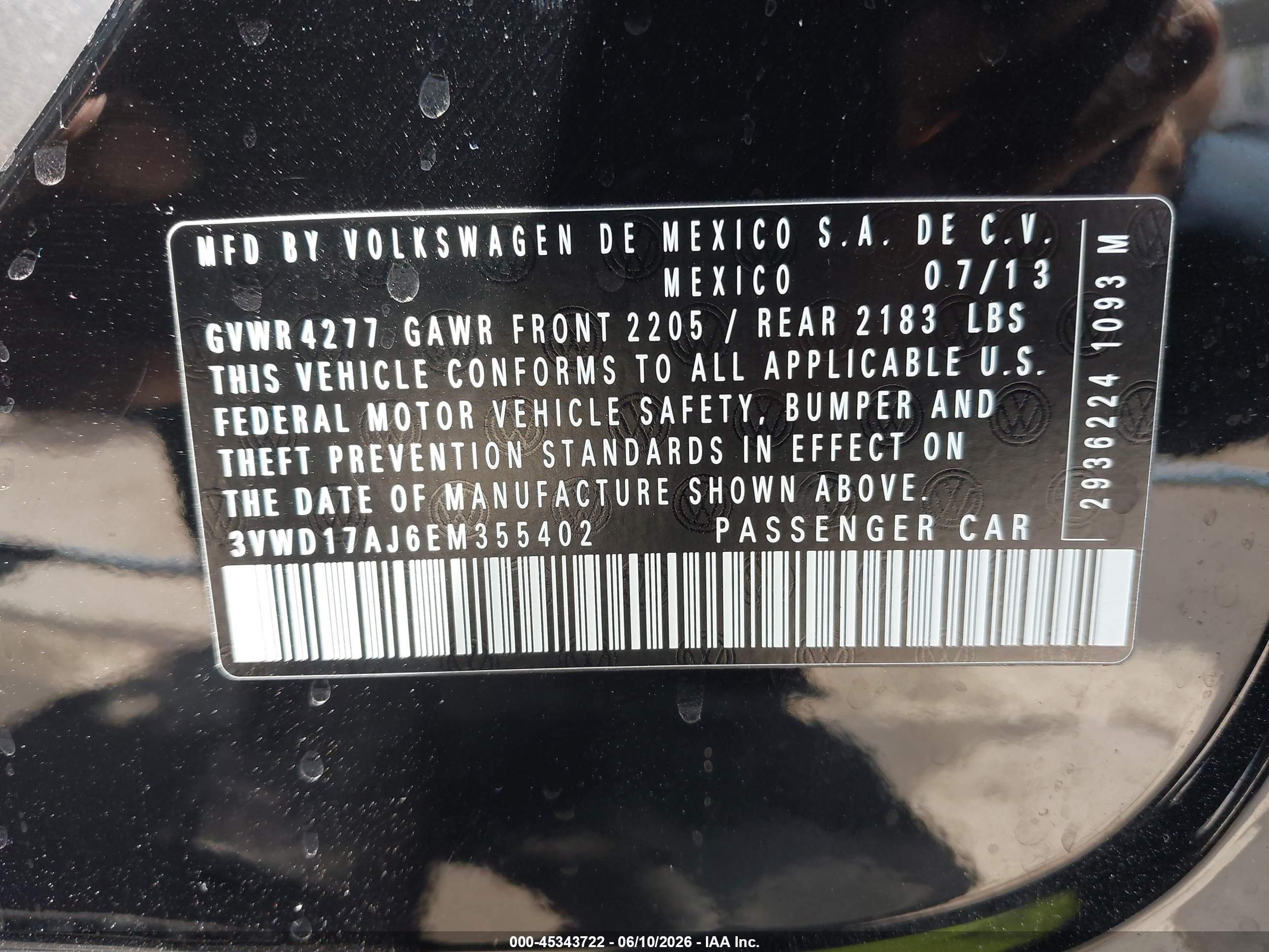 2014 Volkswagen Jetta 1.8t Se Black vin: 3VWD17AJ6EM355402