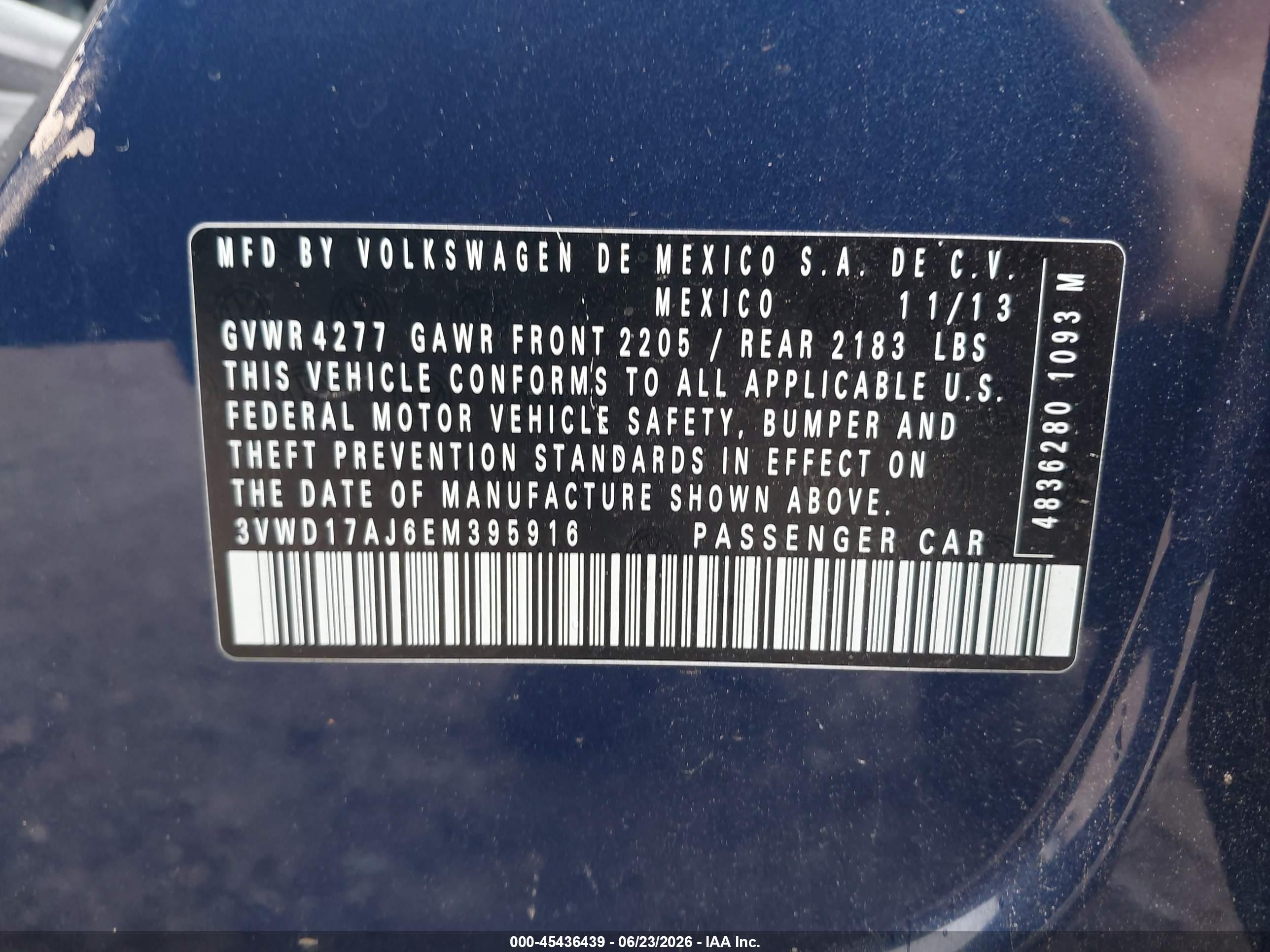 2014 Volkswagen Jetta 1.8t Se Blue vin: 3VWD17AJ6EM395916