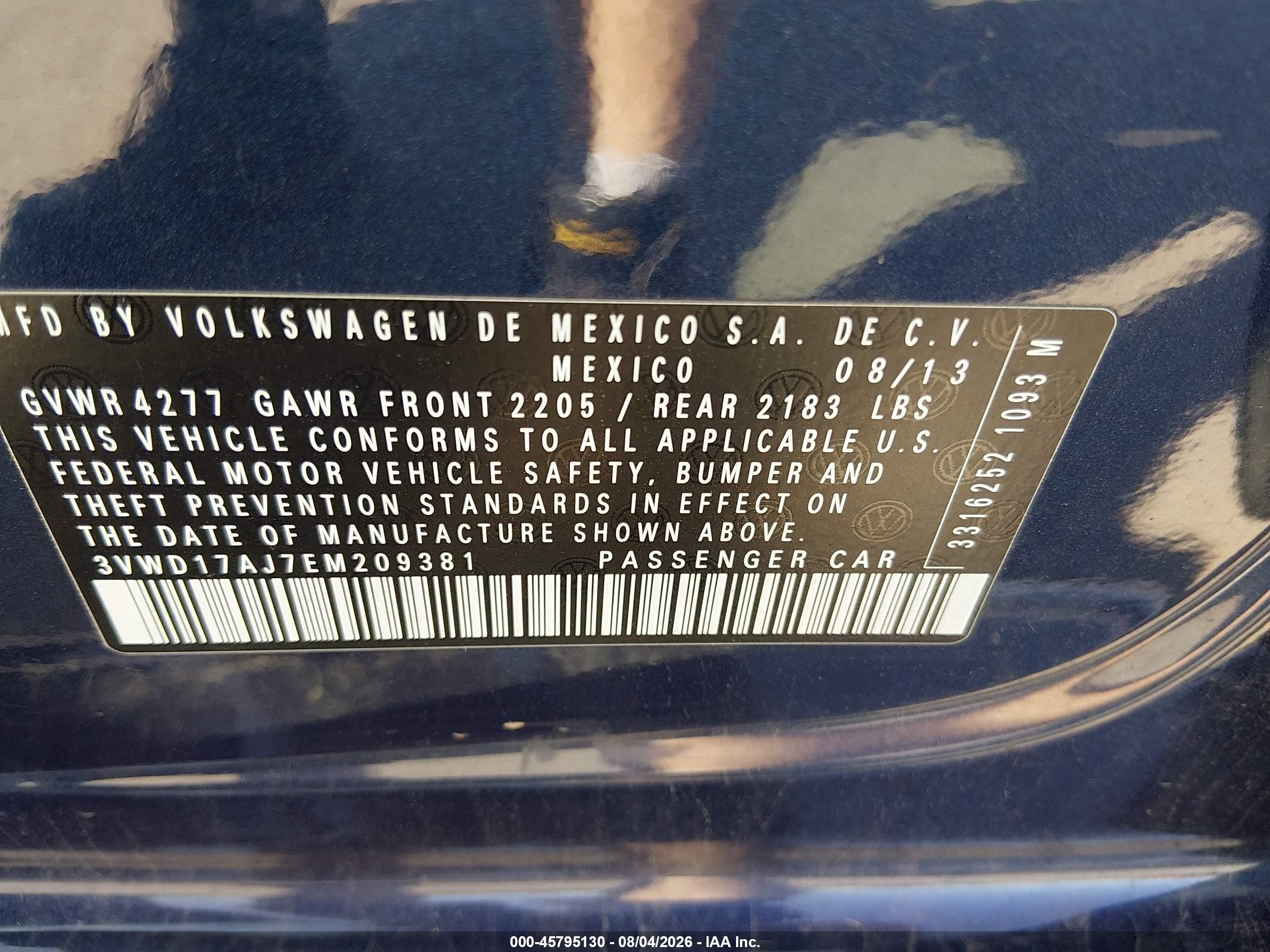 2014 Volkswagen Jetta 1.8t Se Синий vin: 3VWD17AJ7EM209381