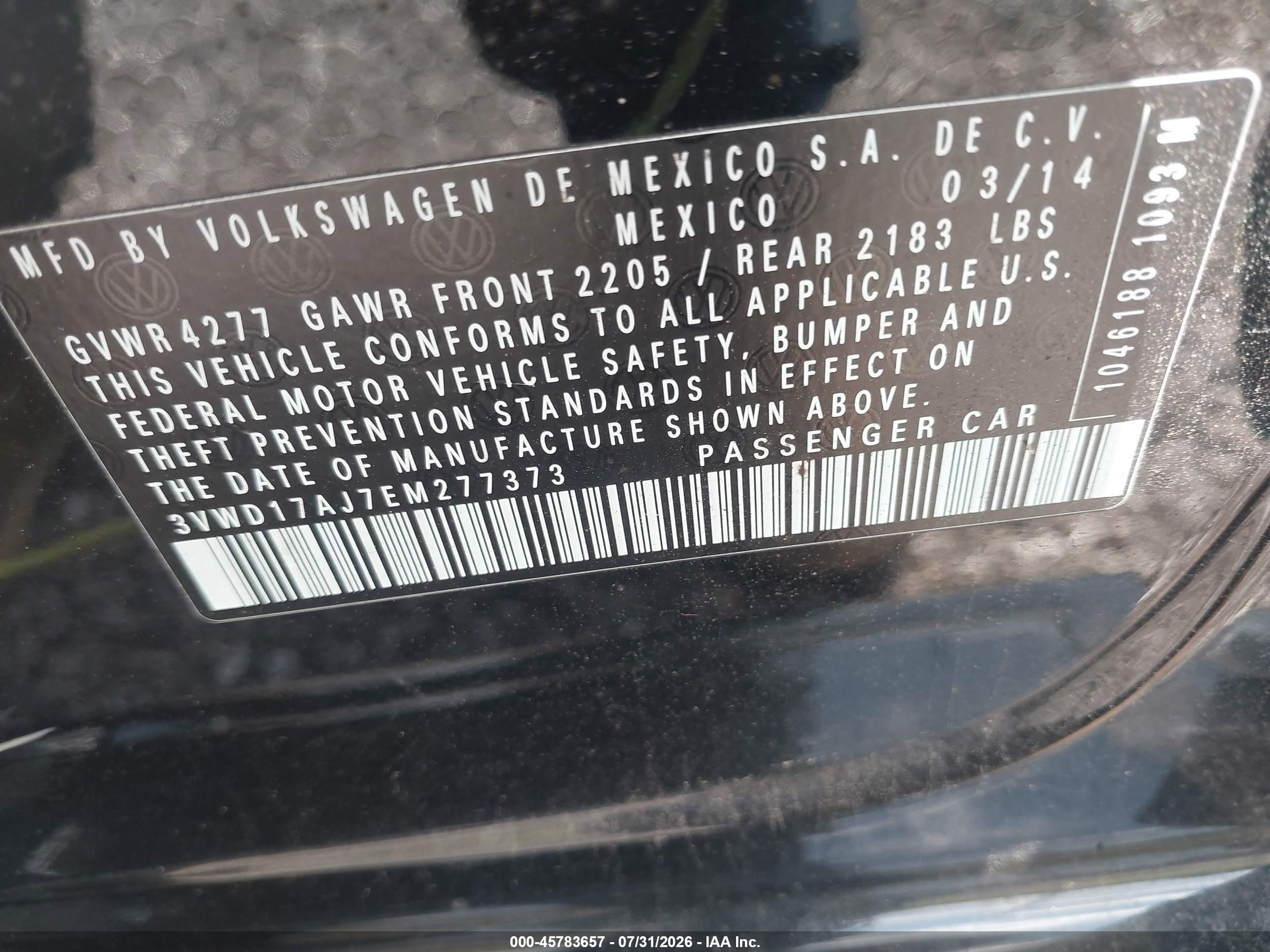 2014 Volkswagen Jetta 1.8t Se Black vin: 3VWD17AJ7EM277373